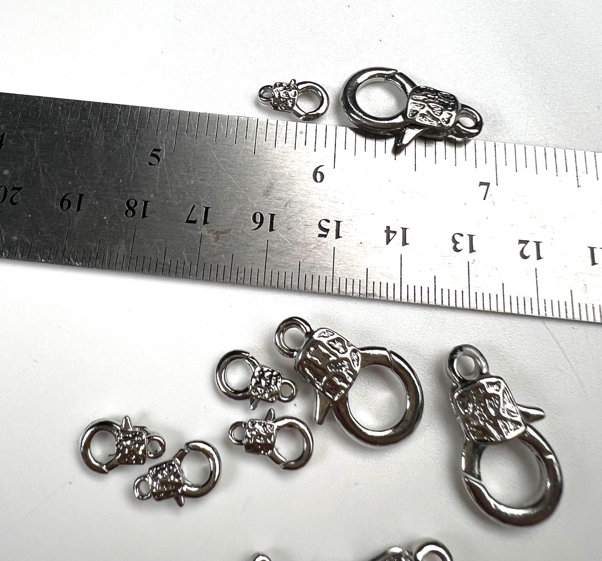 Fancy lobster claw clasp, both side art decorated Rhodium Silver Lobster Clasp, high quality, heavy duty, anti tarnish 2 sizes