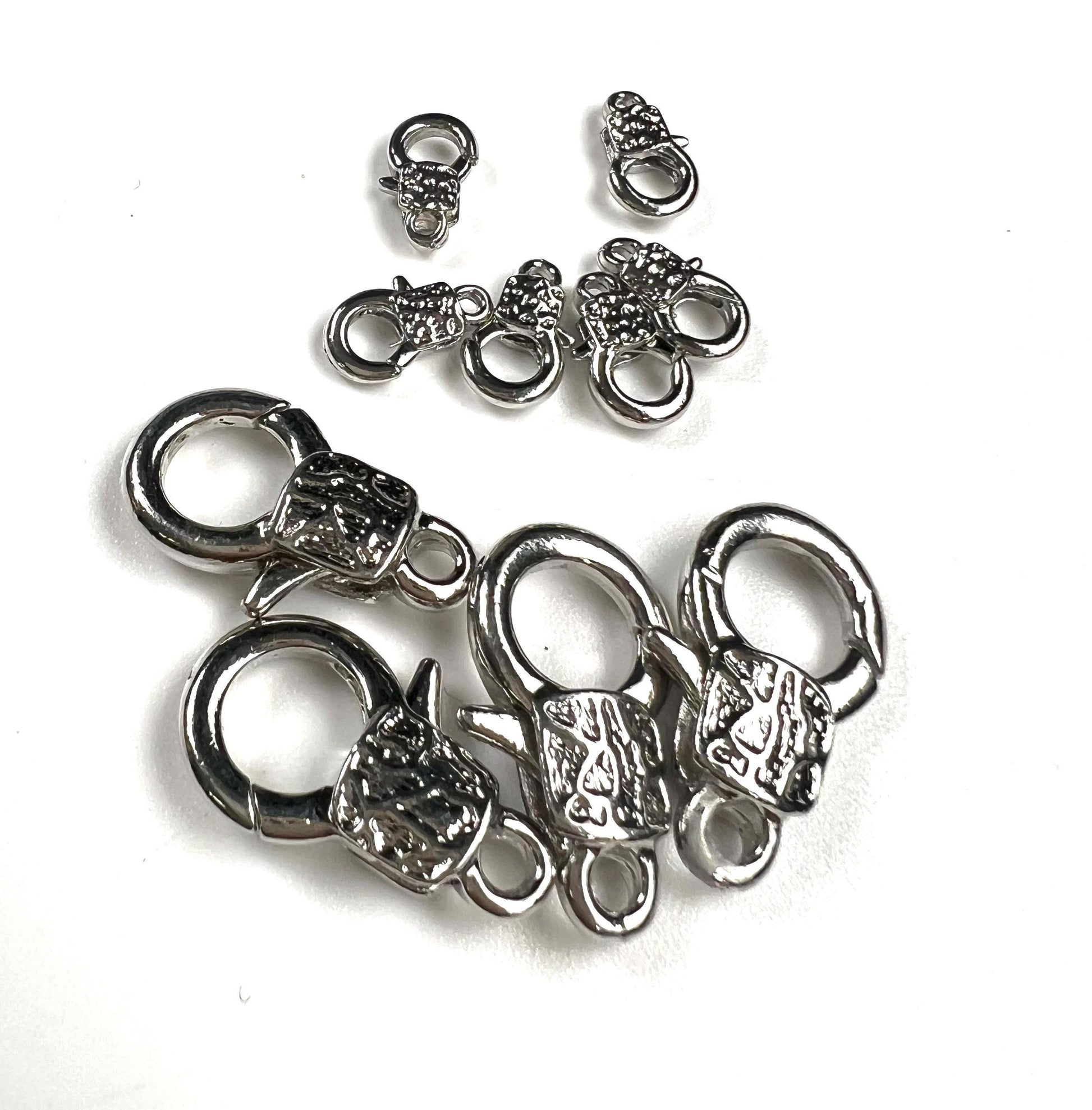 Fancy lobster claw clasp, both side art decorated 13x23mm Rhodium Silver Lobster Clasp, high quality, heavy duty, anti tarnish 1 Pc or bulk