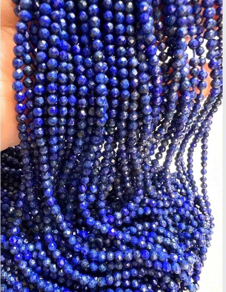 Lapis Lazuli 2mm Faceted Round Beads, Genuine Royal Blue Lapis Micro Faceted Round Beads Jewelry Making 15" Strand
