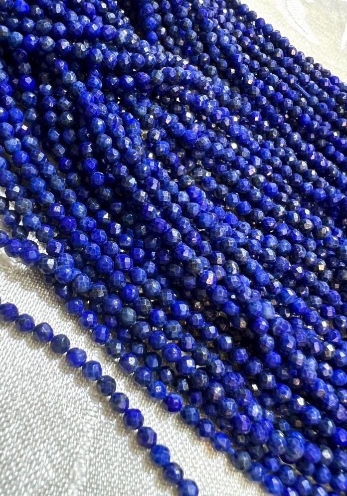 Lapis Lazuli 2mm Faceted Round Beads, Genuine Royal Blue Lapis Micro Faceted Round Beads Jewelry Making 15" Strand