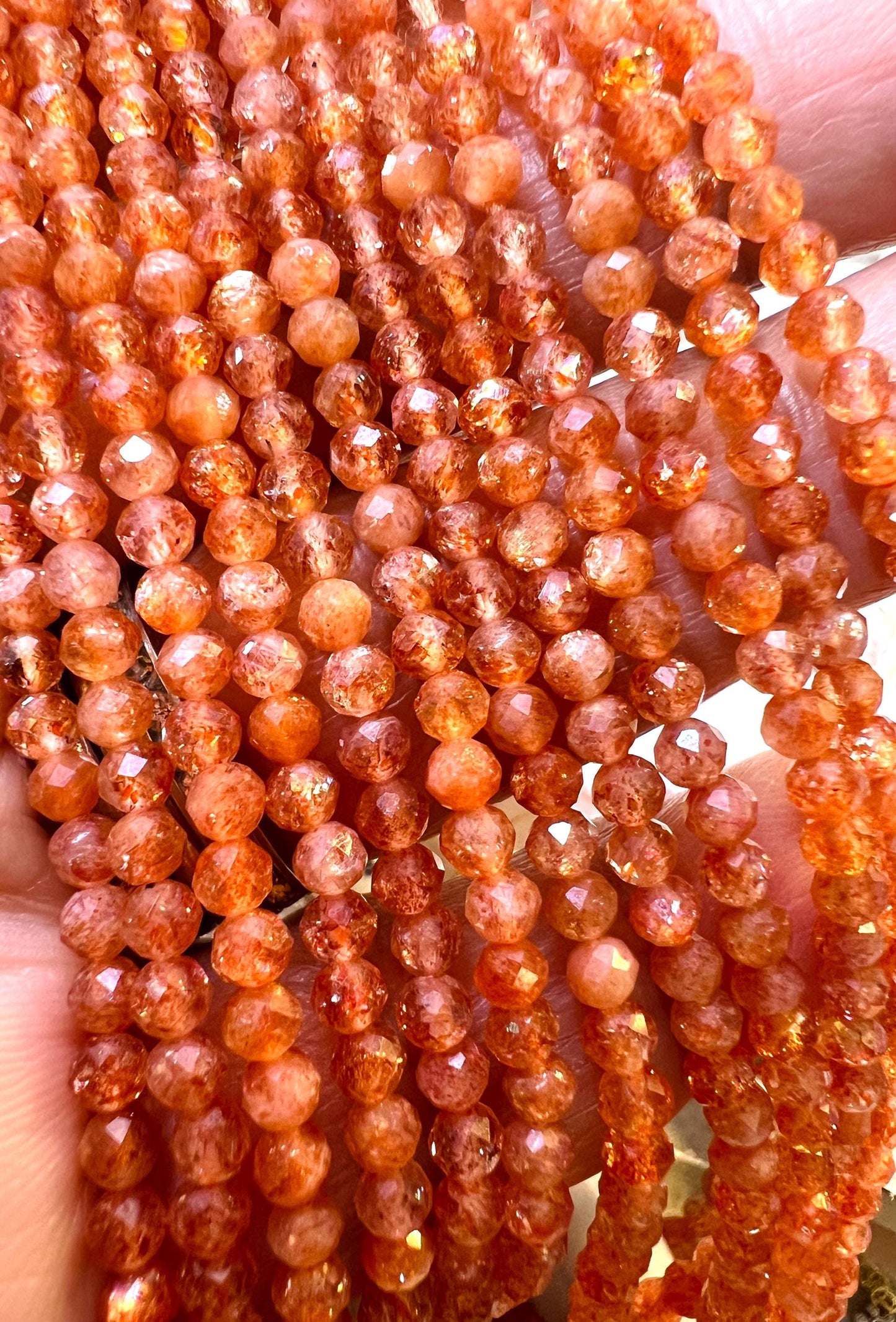 Natural Sunstone 3.5mm Faceted AAA Quality 925 Sterling Silver Necklace Birthday, Woman gift