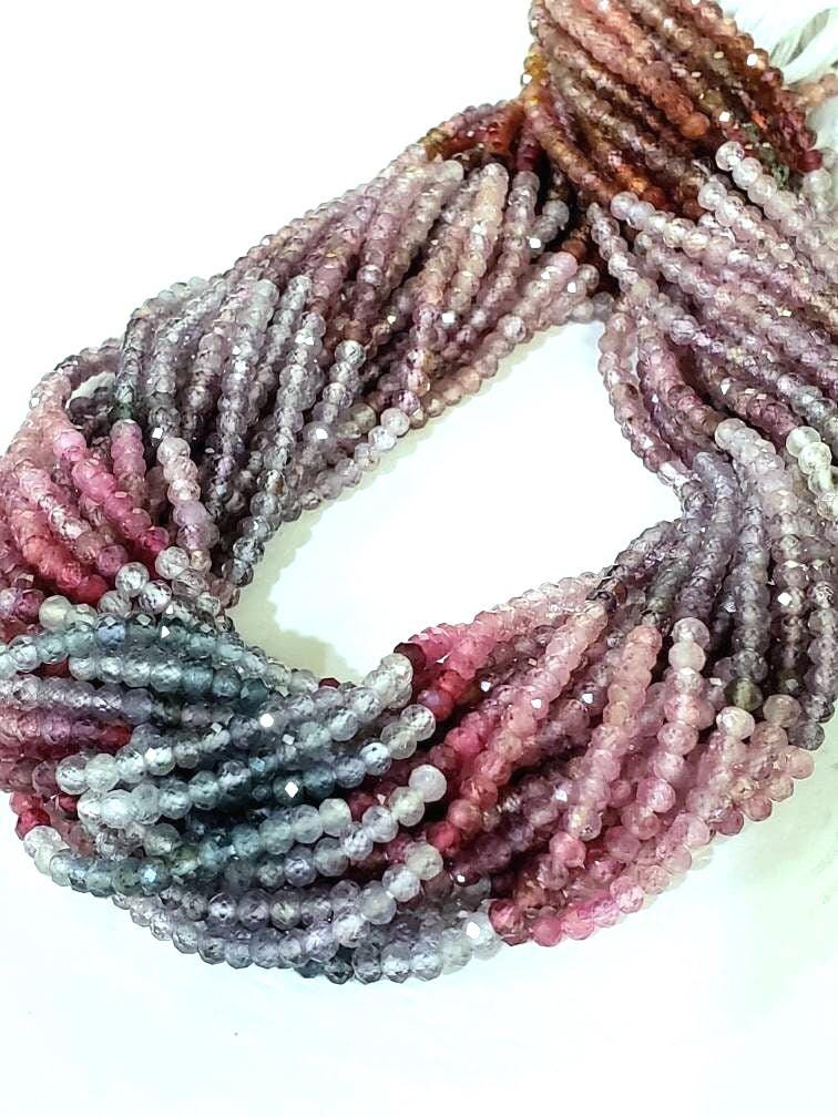Multi Spinel Rondelle, Natural Multi Spinel Shaded AAA Micro Cut Faceted Roundel 3mm Jewelry Making Gemstone Beads 12.25""