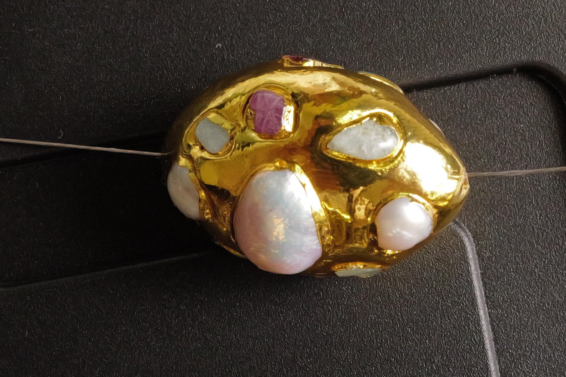 Freshwater Pearl with Amethyst, Apatite, Aquamarine, Gemstones Pave Gold Handmade Fancy Focal Bead, 22x32mm, 1 pc, Jewelry Making Bling Bead
