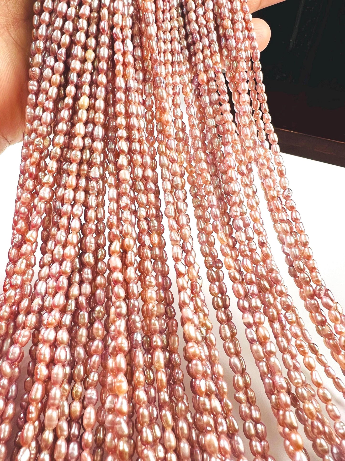 Natural Freshwater pearl, champagne pink purple rice oval AAA quality pearl 2.5-3mm tiny pearl 14” full strand