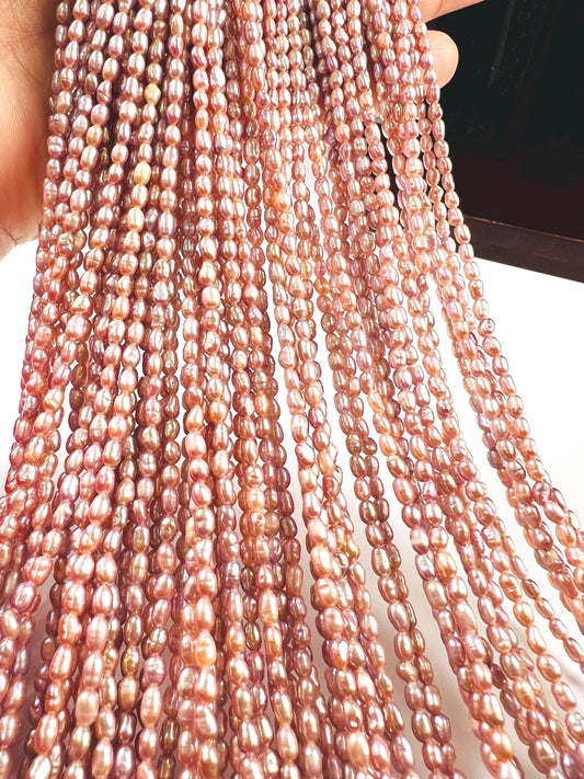 Natural Freshwater pearl, champagne pink purple rice oval AAA quality pearl 2.5-3mm tiny pearl 14” full strand