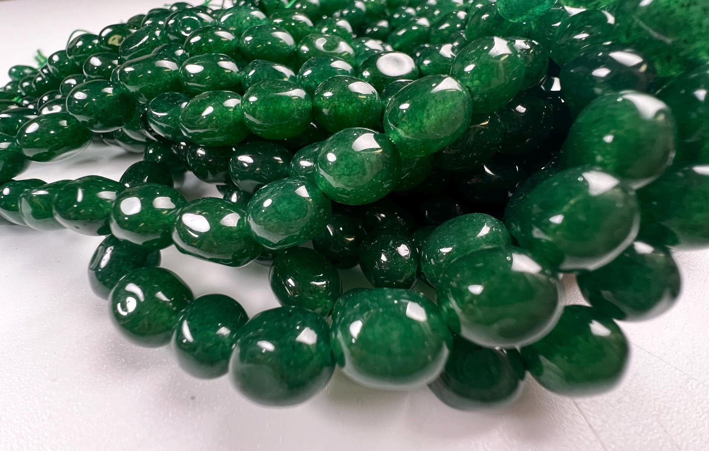 Dark green jade oval smooth 8x10mm beads for jewelry making 14” strand