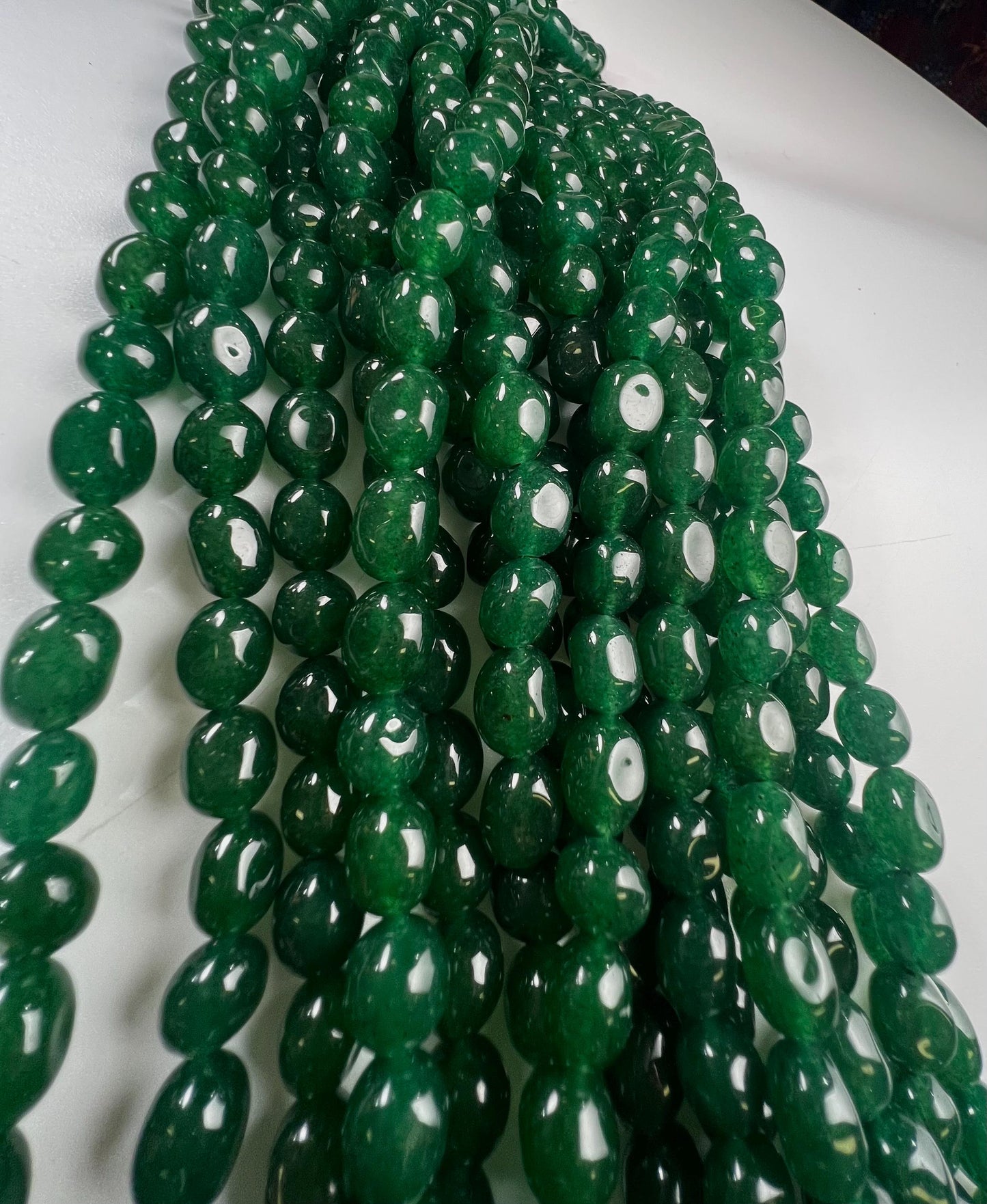 Dark green jade oval smooth 8x10mm beads for jewelry making 14” strand
