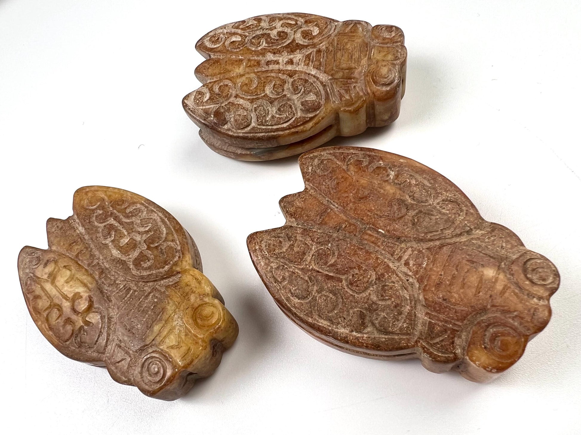 Vintage Natural Antique jade Handcrafted Sakata Bug Good luck pocket stone Mineral rebirth transformation piece