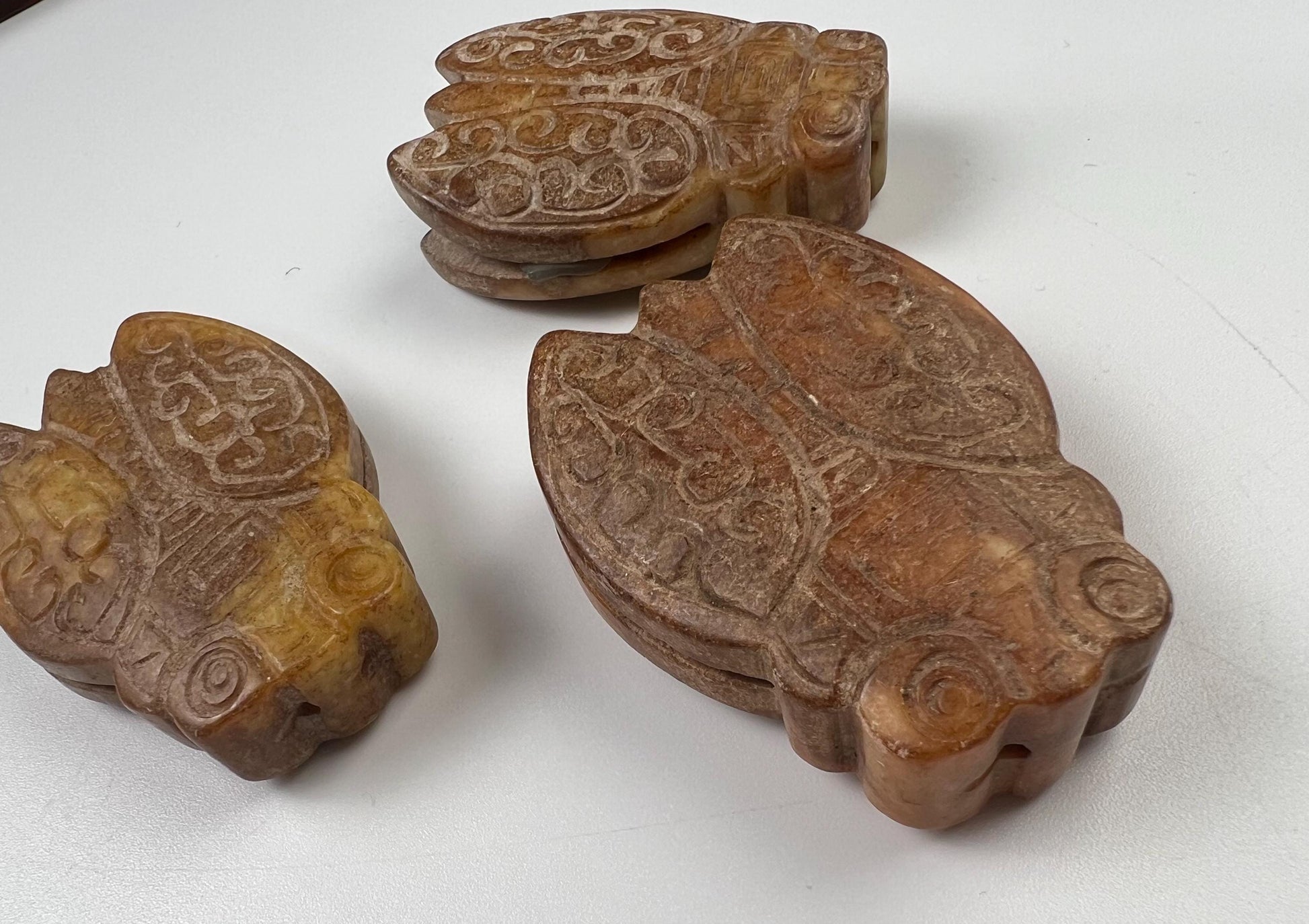 Vintage Natural Antique jade Handcrafted Sakata Bug Good luck pocket stone Mineral rebirth transformation piece