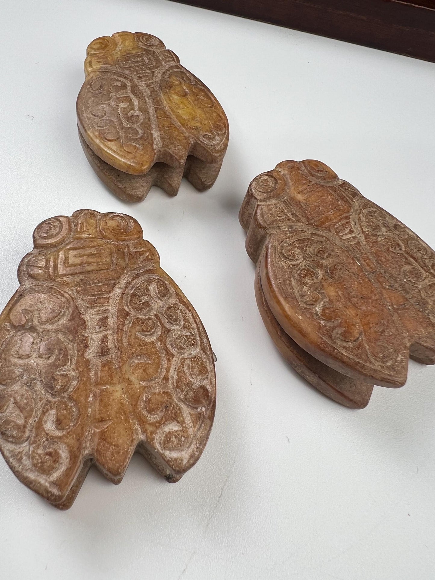 Vintage Natural Antique jade Handcrafted Sakata Bug Good luck pocket stone Mineral rebirth transformation piece