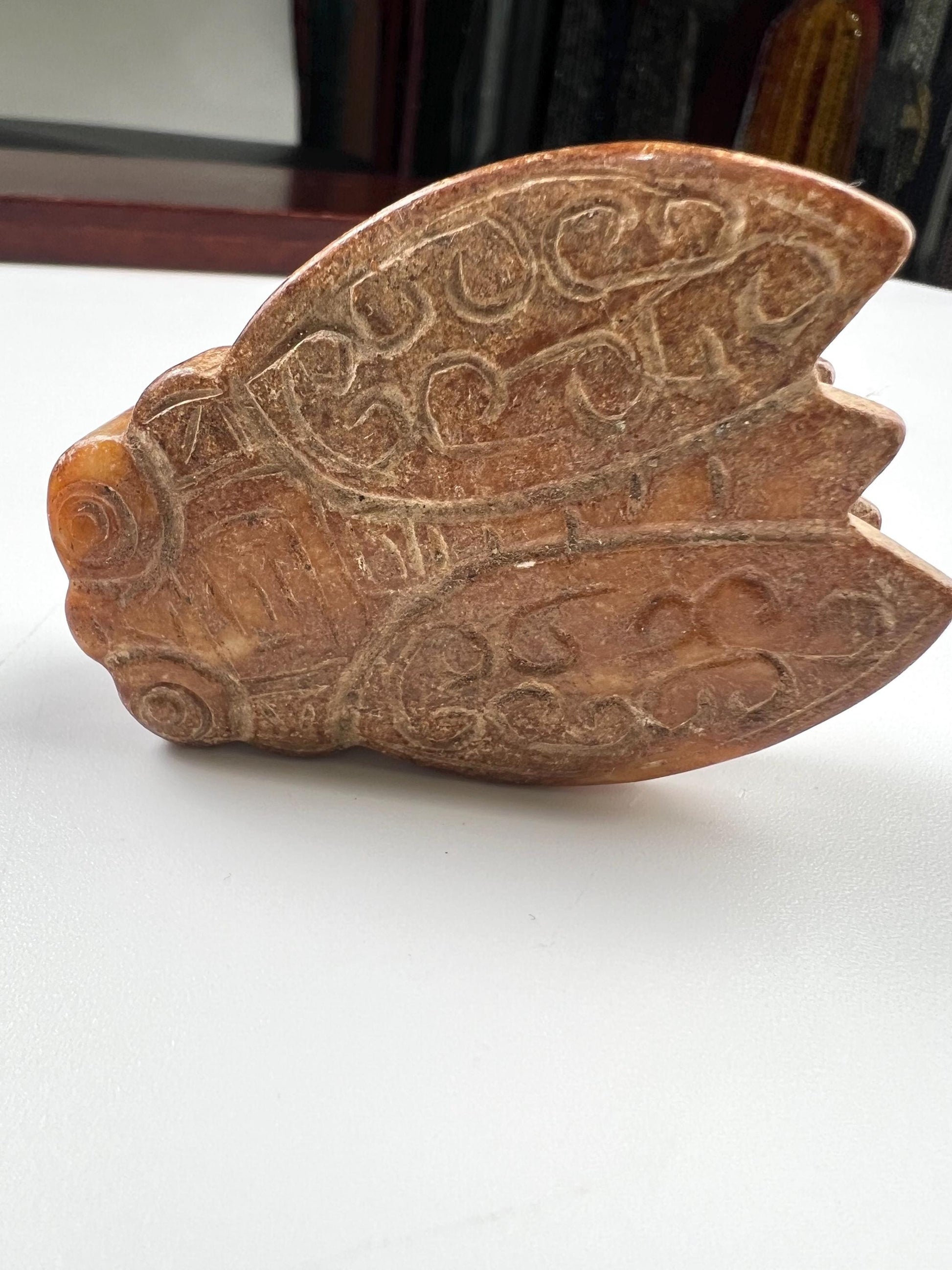 Vintage Natural Antique jade Handcrafted Sakata Bug Good luck pocket stone Mineral rebirth transformation piece