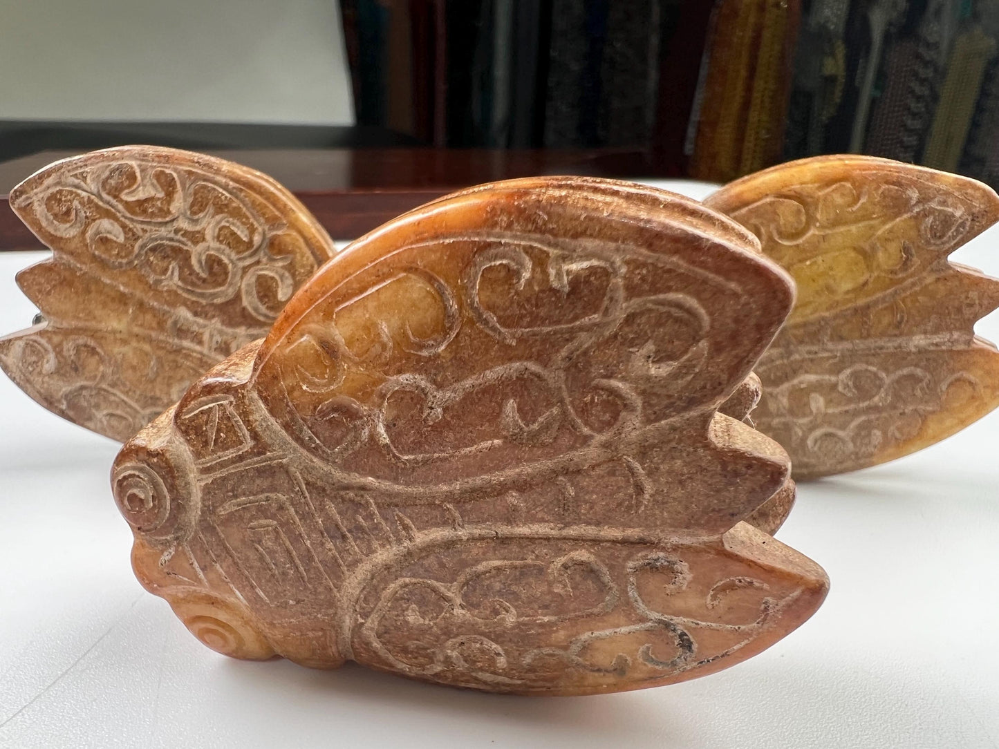 Vintage Natural Antique jade Handcrafted Sakata Bug Good luck pocket stone Mineral rebirth transformation piece