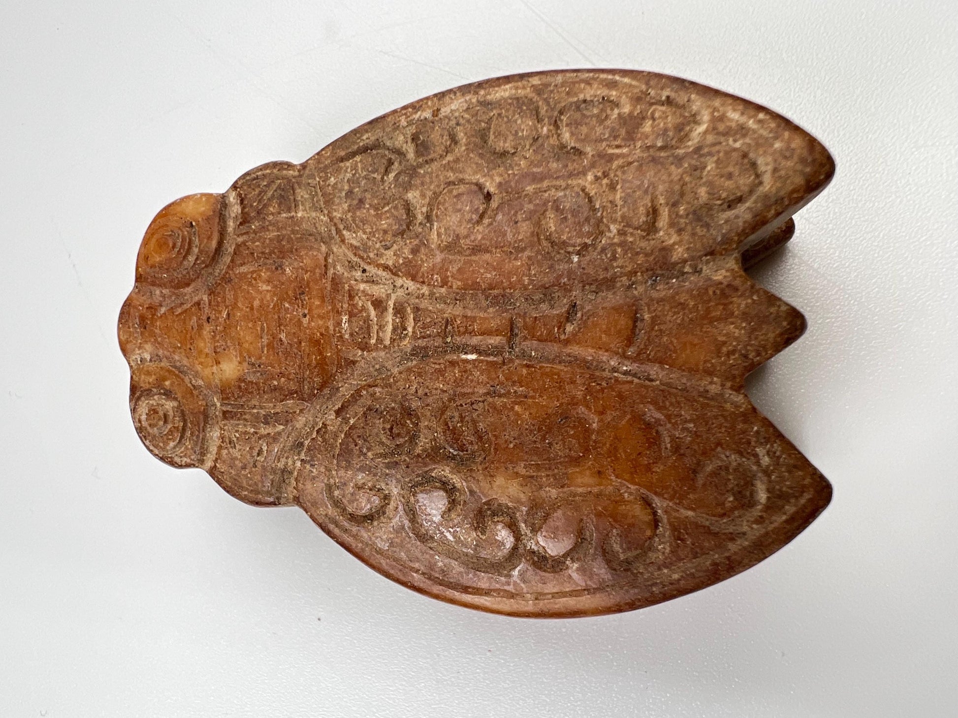 Vintage Natural Antique jade Handcrafted Sakata Bug Good luck pocket stone Mineral rebirth transformation piece