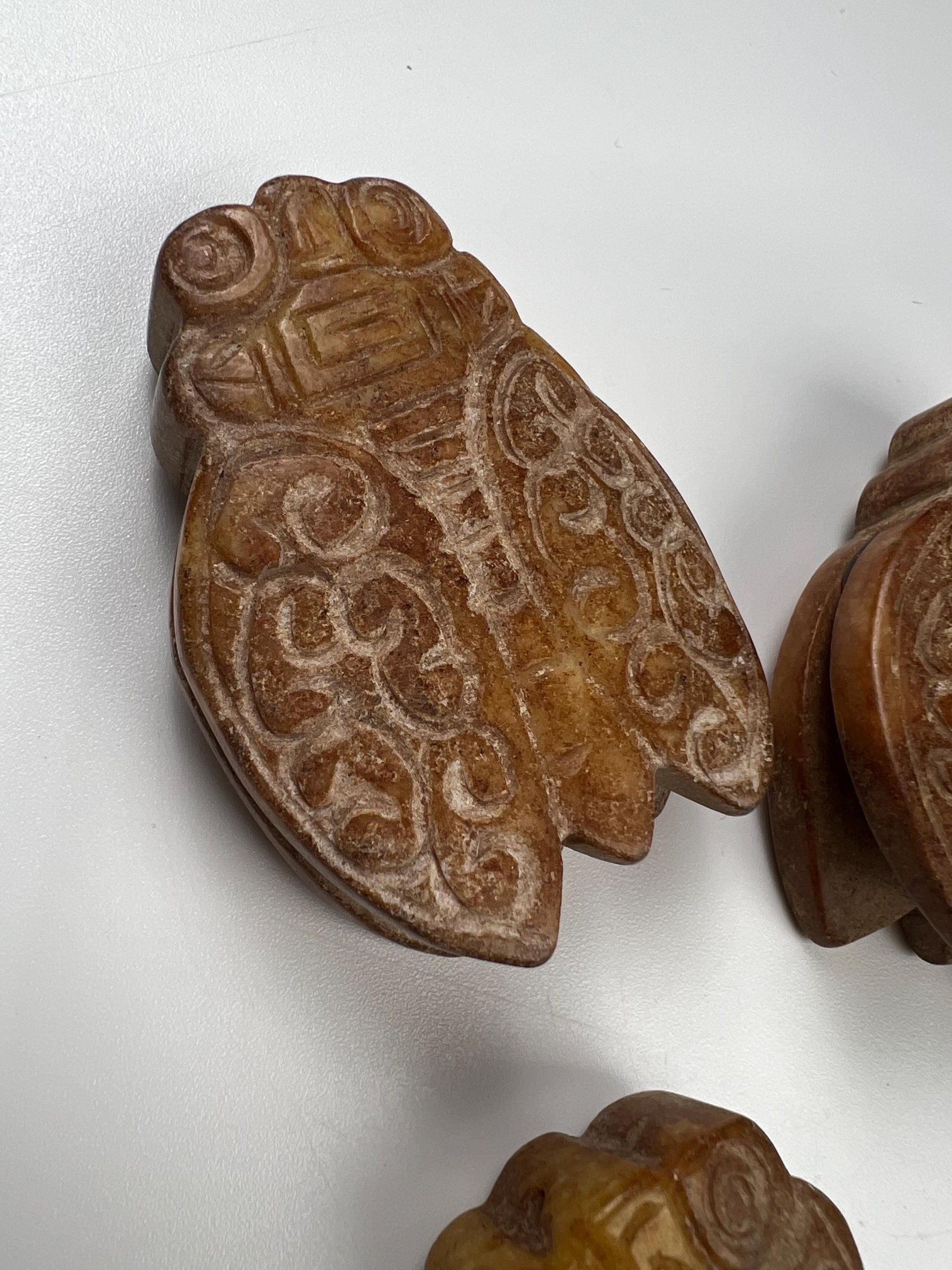 Vintage Natural Antique jade Handcrafted Sakata Bug Good luck pocket stone Mineral rebirth transformation piece