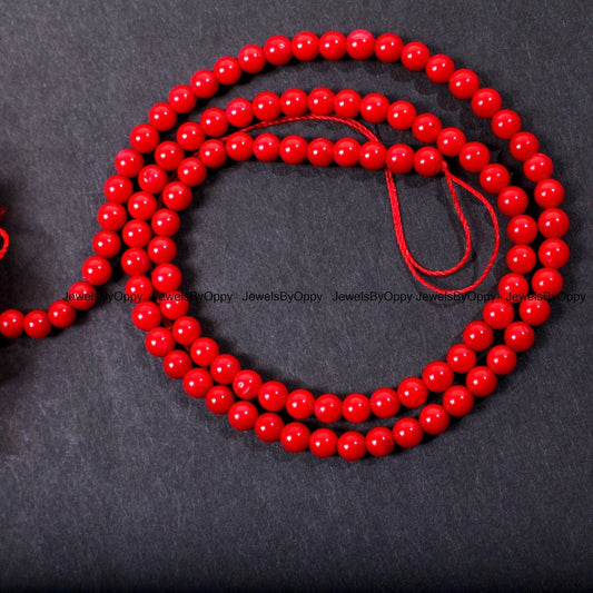 3.5-4mm Red Bamboo Coral Genuine AAA Round Beads 15.5" Strand