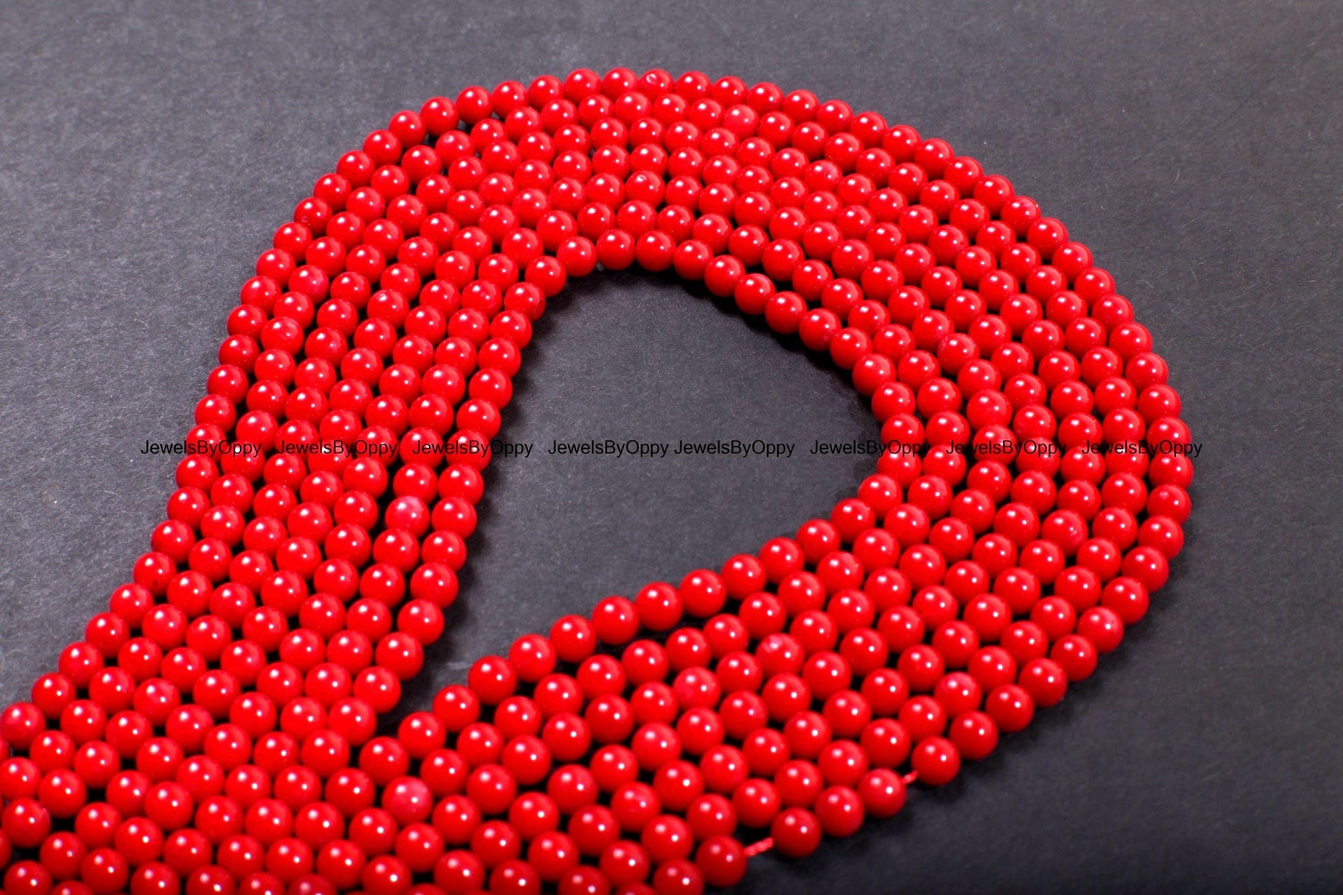 3.5-4mm Red Bamboo Coral Genuine AAA Round Beads 15.5" Strand