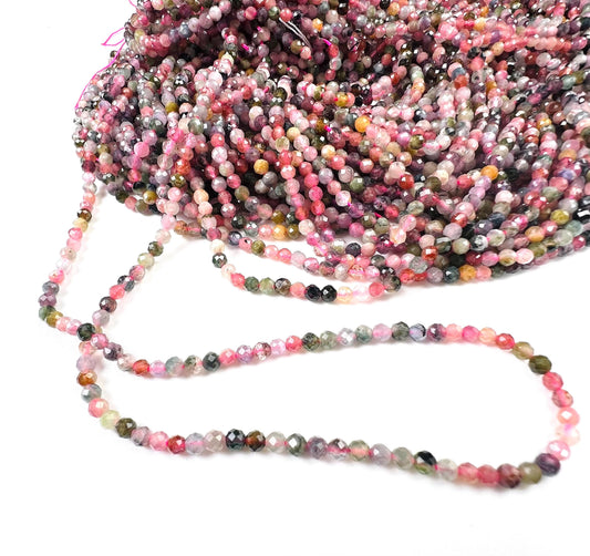 Natural multi Tourmaline 3mm faceted bead round for Jewely making 14.5” full strand 125 pieces beads