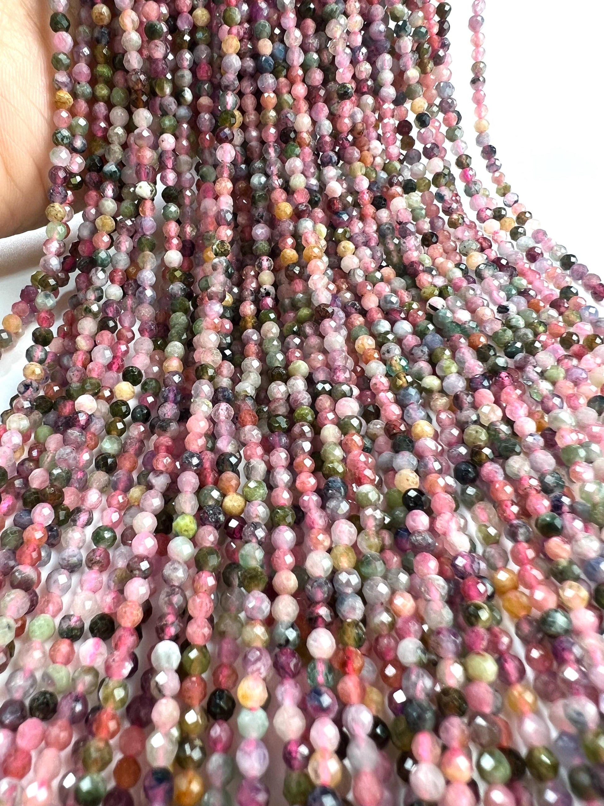 Natural multi Tourmaline 3mm faceted bead round for Jewely making 14.5” full strand 125 pieces beads