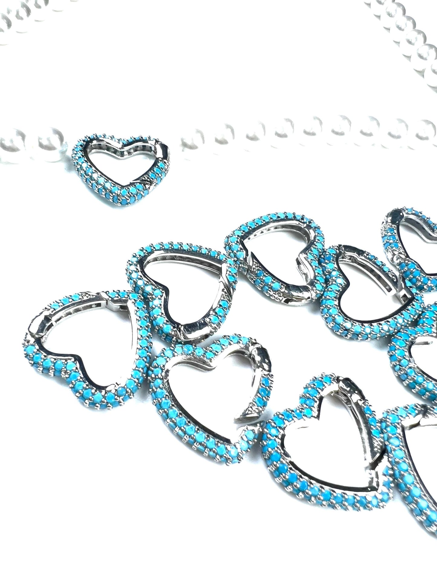 Turquoise Heart shape Carabiner push in open Clasp double sided turquoise setting Jewelry making fancy heart clasp 1pc, 15mm