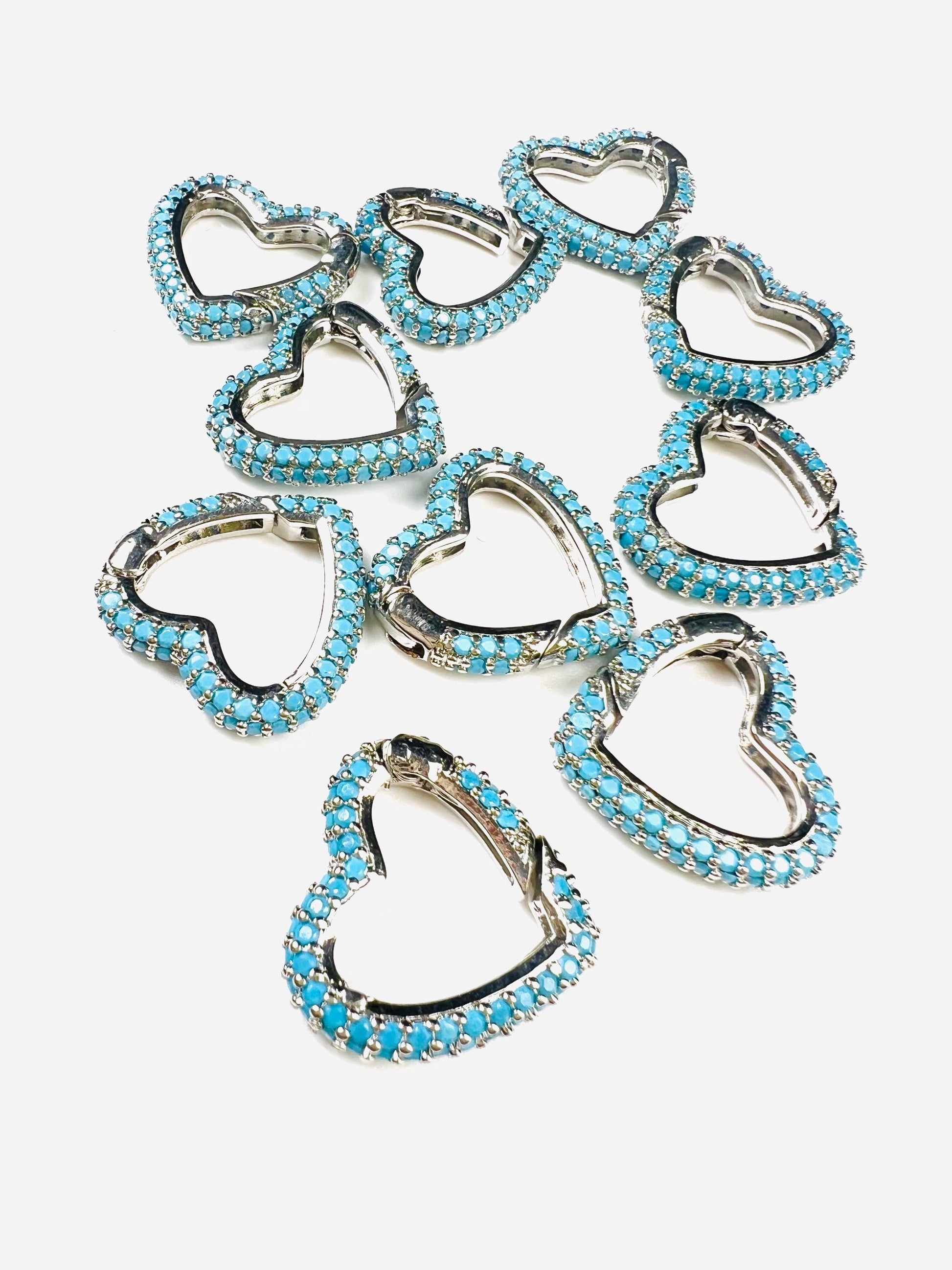 Turquoise Heart shape Carabiner push in open Clasp double sided turquoise setting Jewelry making fancy heart clasp 1pc, 15mm