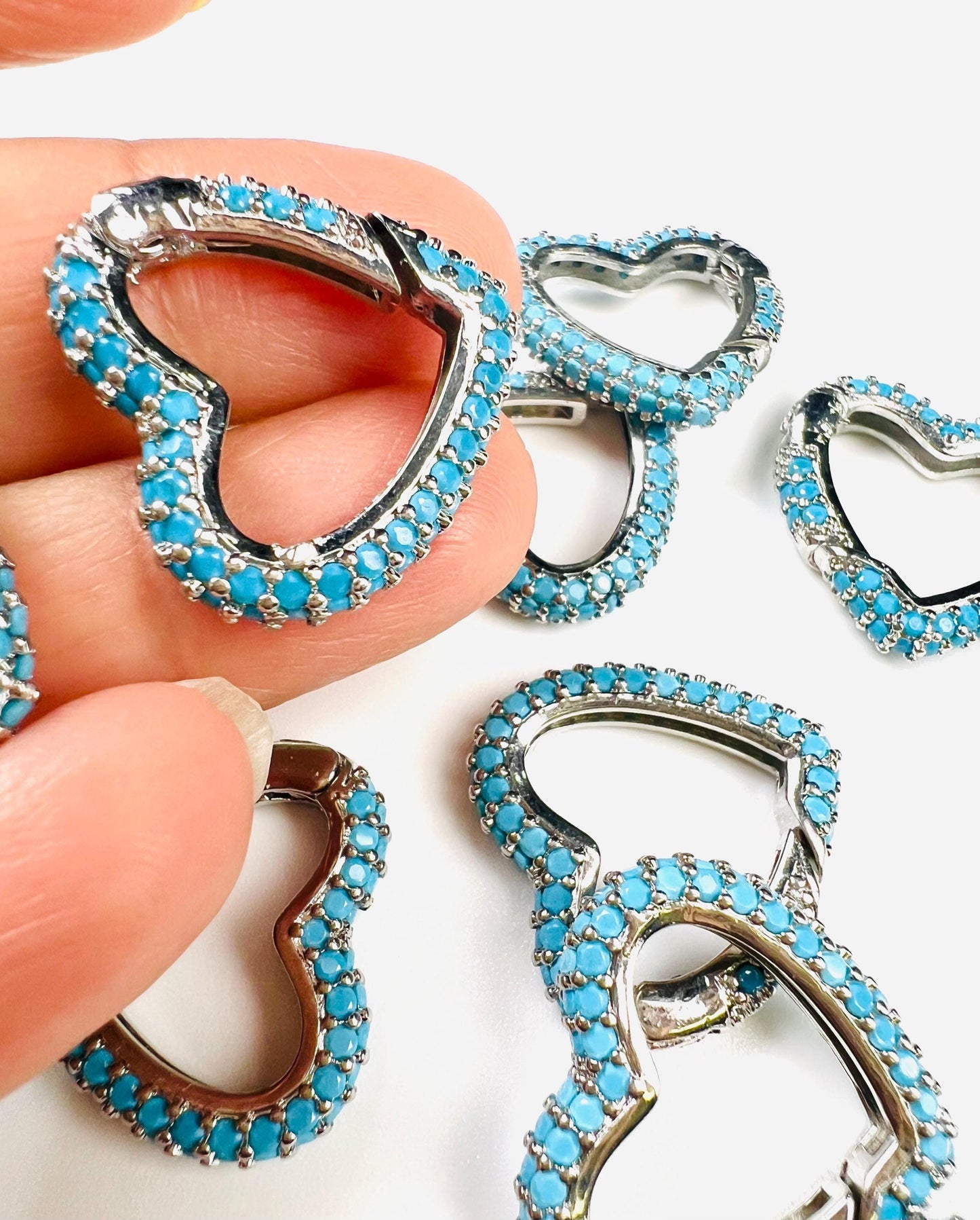 Turquoise Heart shape Carabiner push in open Clasp double sided turquoise setting Jewelry making fancy heart clasp 1pc, 15mm