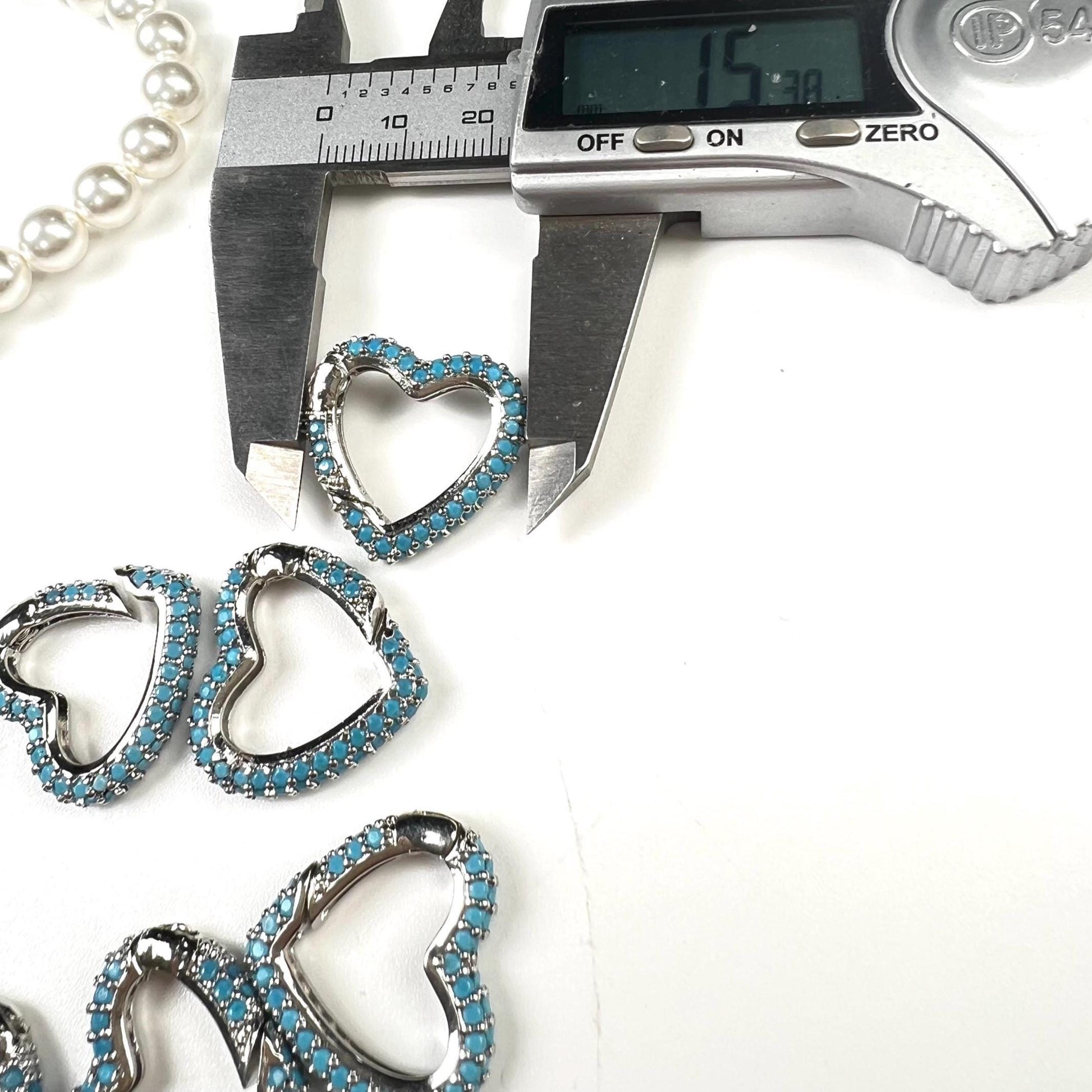 Turquoise Heart shape Carabiner push in open Clasp double sided turquoise setting Jewelry making fancy heart clasp 1pc, 15mm
