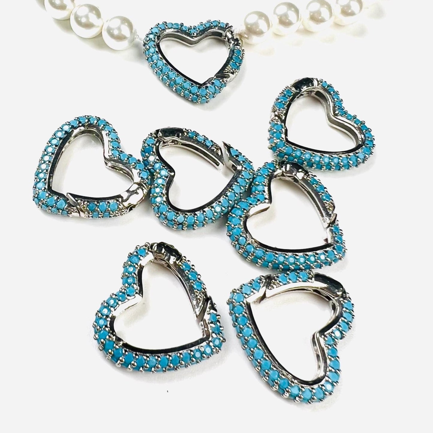 Turquoise Heart shape Carabiner push in open Clasp double sided turquoise setting Jewelry making fancy heart clasp 1pc, 15mm