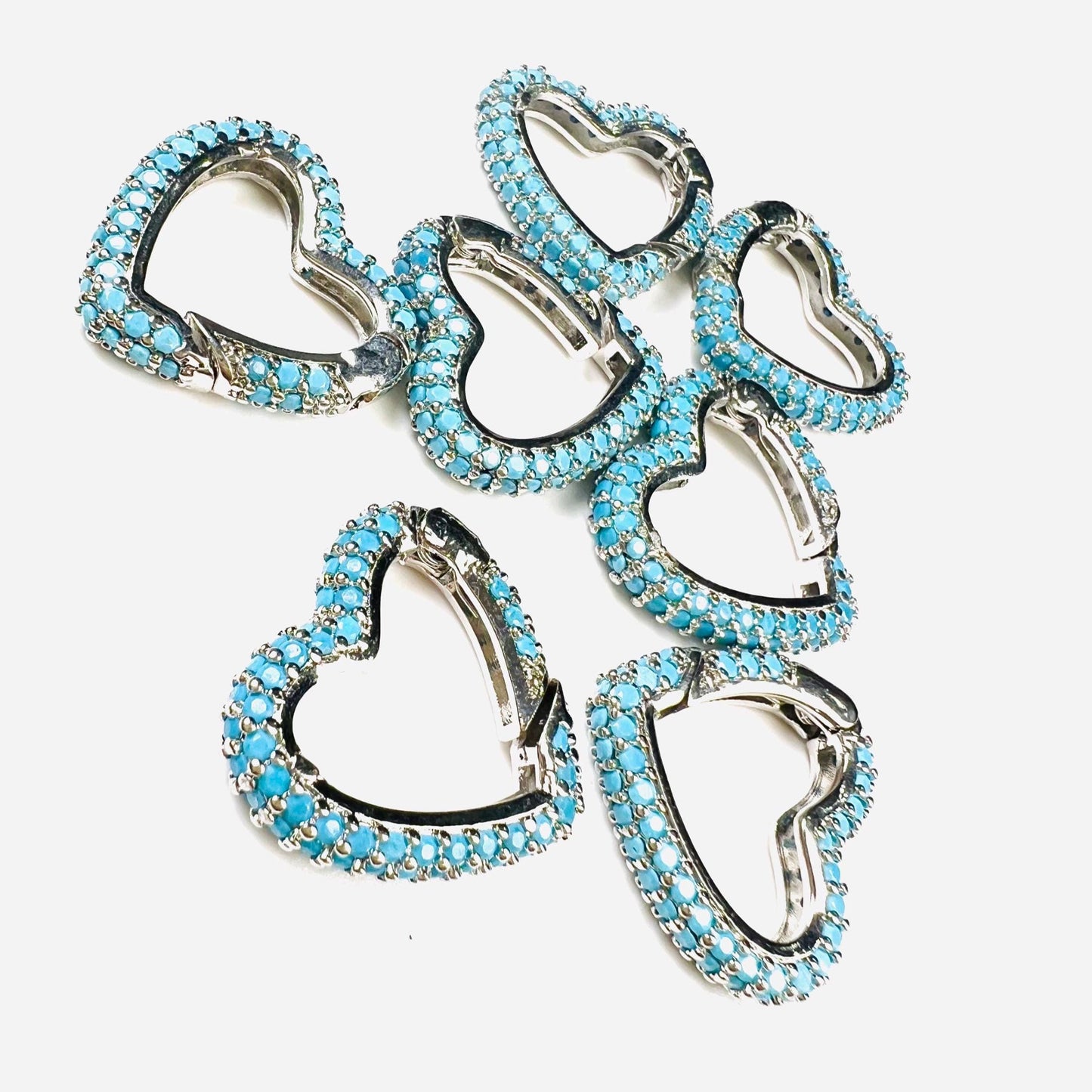 Turquoise Heart shape Carabiner push in open Clasp double sided turquoise setting Jewelry making fancy heart clasp 1pc, 15mm