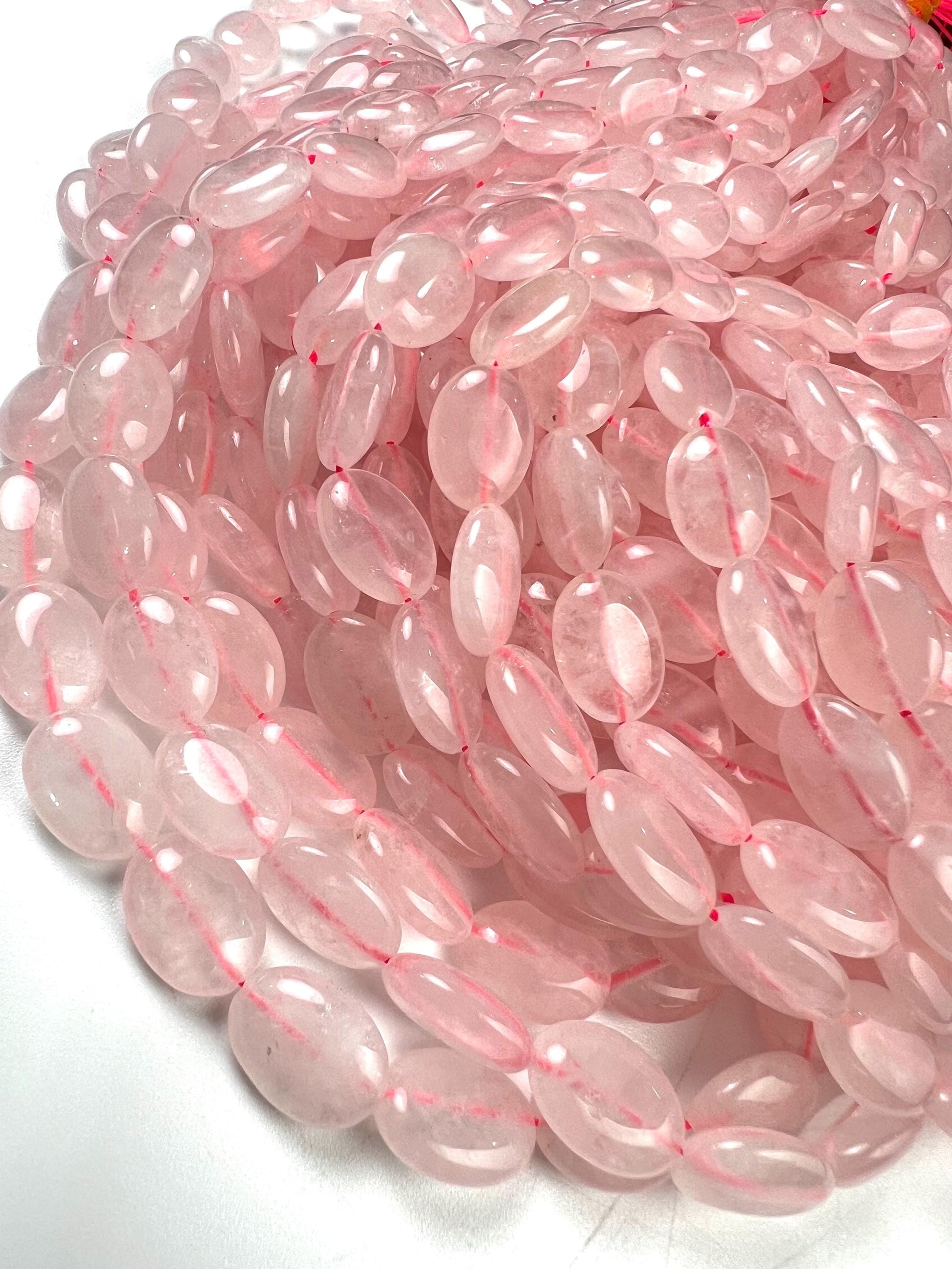 Natural Rose Quartz Smooth oval 12x16mm beads for jewelry making 15” full strand