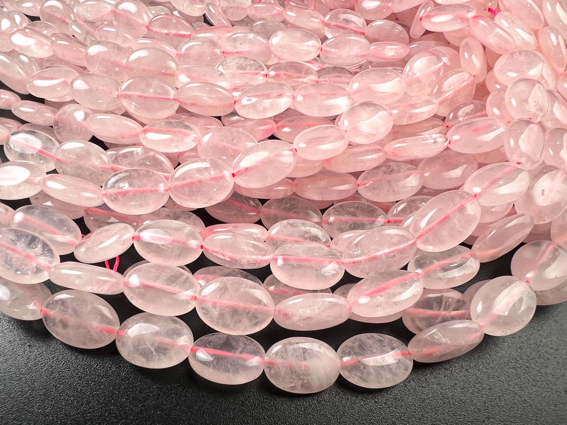 Natural Rose Quartz Smooth oval 12x16mm beads for jewelry making 15” full strand