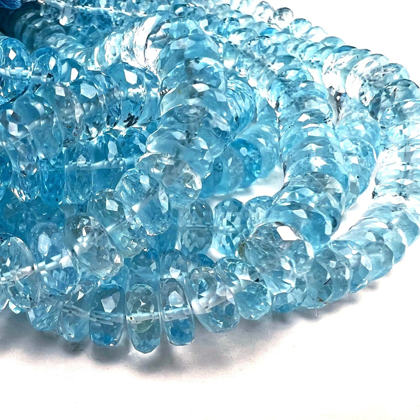 Natural Swiss Blue Topaz Faceted AAA+ Gem Quality Clear Rondelle Gemstone Jewelry Making Bead ,7-7.5mm, 7.5-8mm,8-8.5, 8.5-9mm, 9-9.5mm