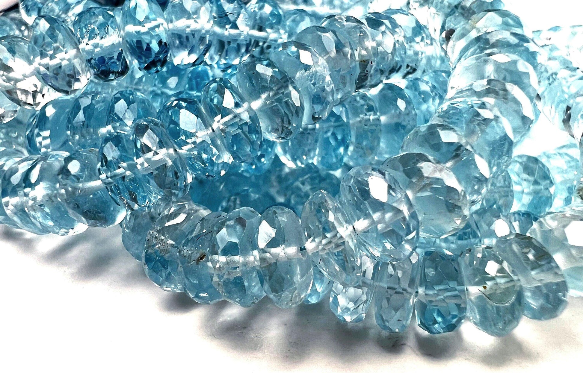 Natural Swiss Blue Topaz Faceted AAA+ Gem Quality Clear Rondelle Gemstone Jewelry Making Bead ,7-7.5mm, 7.5-8mm,8-8.5, 8.5-9mm, 9-9.5mm