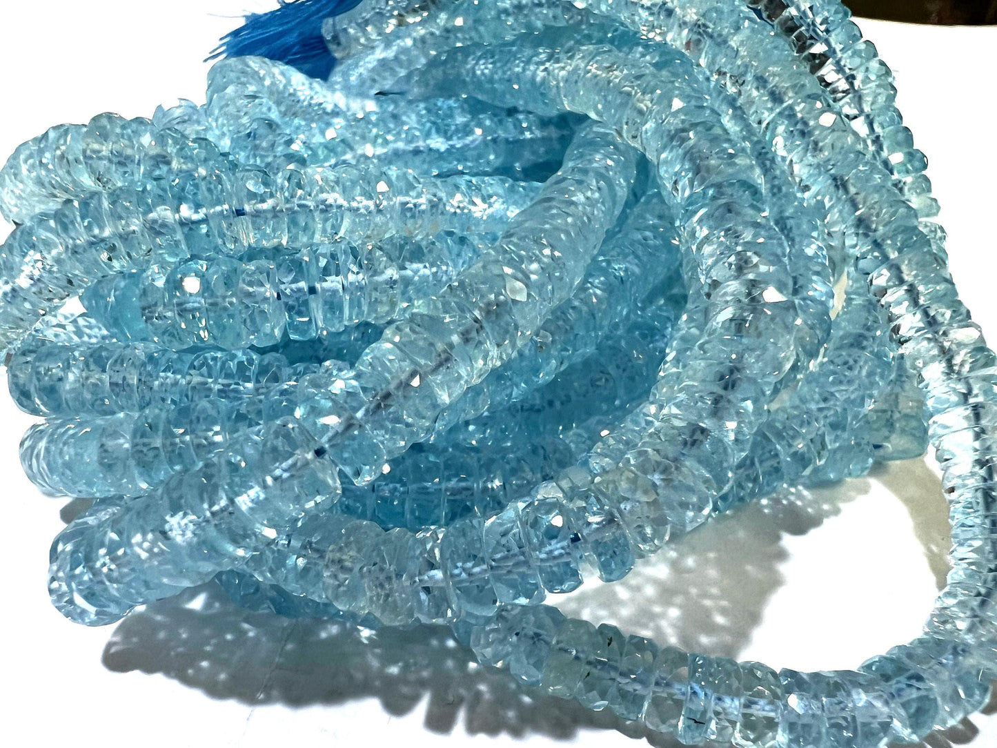 Swiss Blue Topaz Tyre wheel Heishi 6-6.5mm Micro Faceted cut gems AAA ++ clear quality Roundel Rare Natural beads 4” ,8” strand