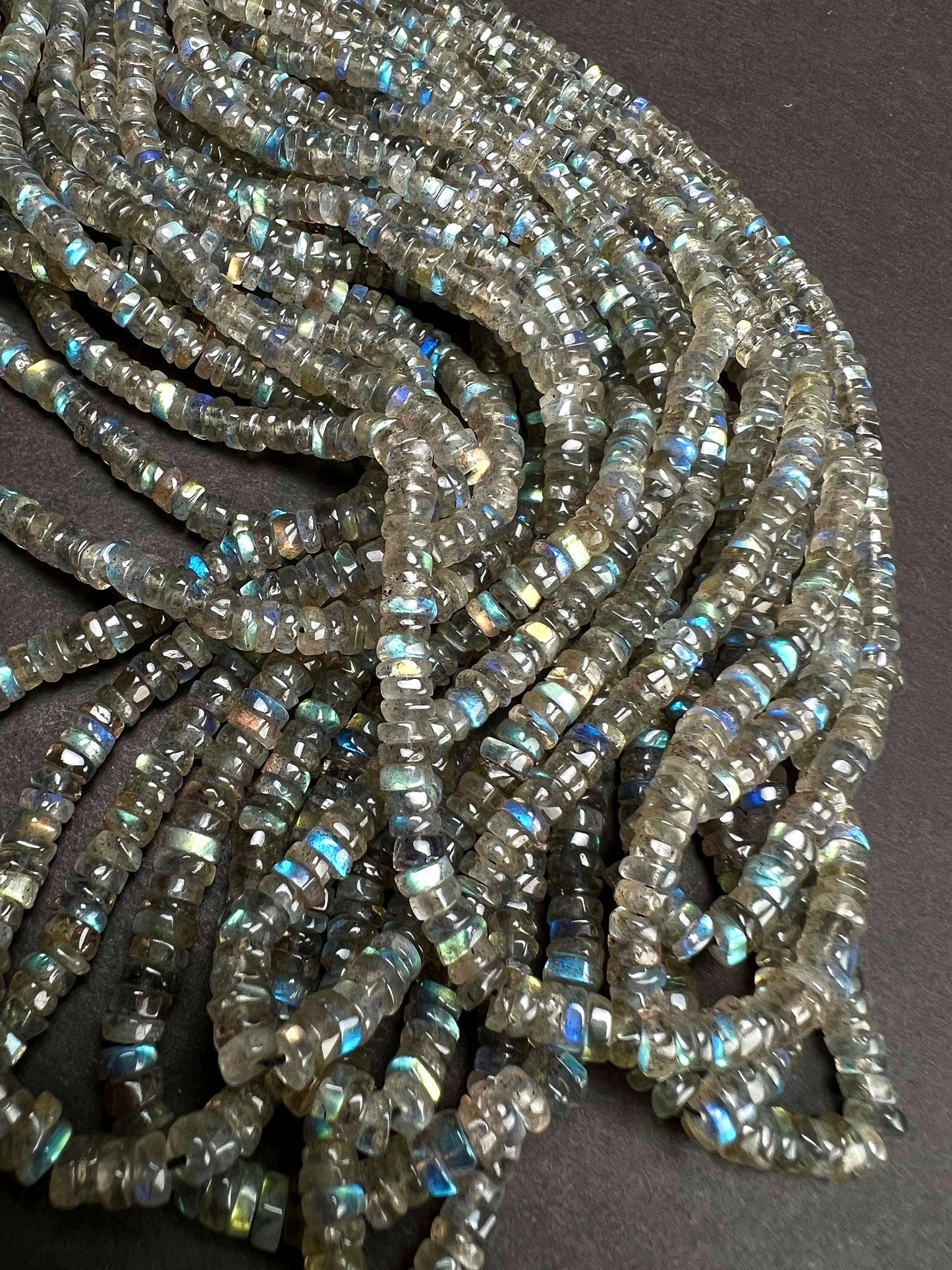 Labradorite smooth Heishe 4.5mm Natural Blue Flash Labradorite Gemstone Jewelry Making Beads 12" Strand