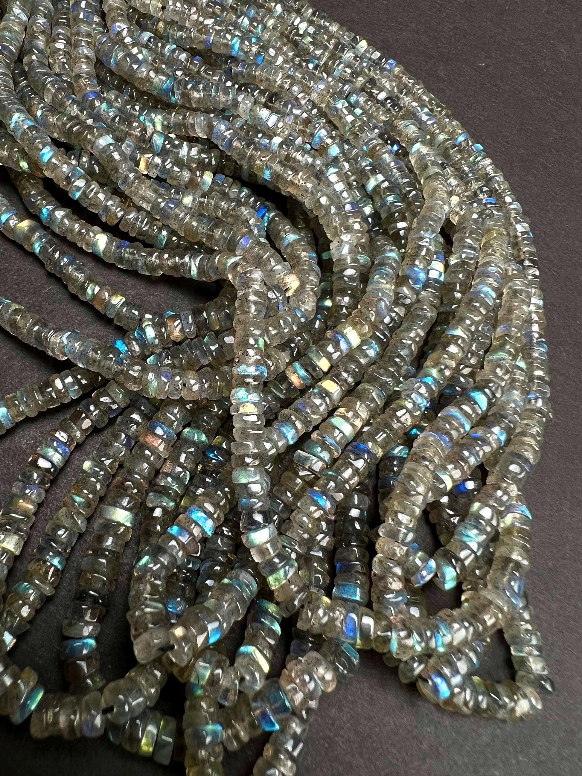 Labradorite smooth Heishe 4.5mm Natural Blue Flash Labradorite Gemstone Jewelry Making Beads 12" Strand