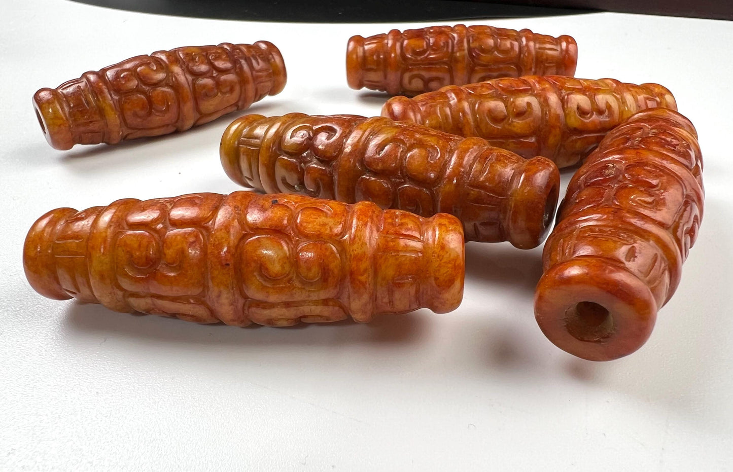 Vintage Natural Antique Tibetian jade Handcrafted Jadeite long bead pocket stone Mineral focal jewelry pendant piece Good Luck
