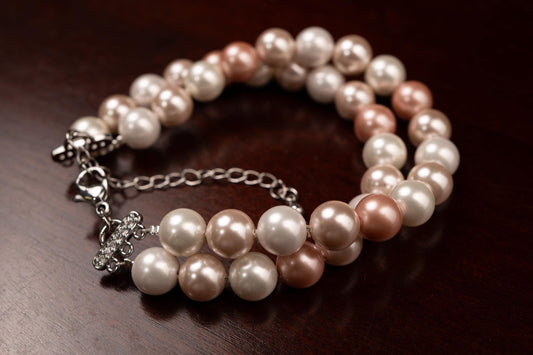 Double layered South Sea Shell Pearl 8mm Multi Baby Pink Bracelet with 2" Extender Necklace, CZ Diamond fancy adjustable clasp. Gift for Her