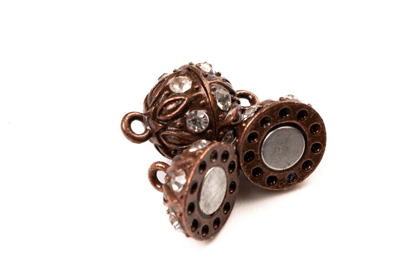 2 sets Silver, Gold, Antique Bronze 12mm Ball clasp with Rhinestone crystal setting, jewelry making Mag Ball clasp. 2 pcs sets