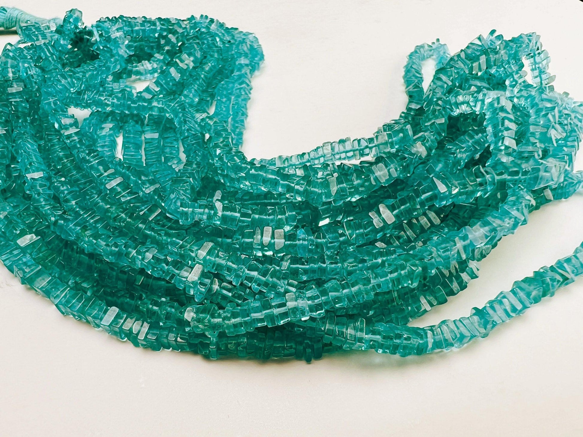 Neon Blue Apatite 3-4mm Square Heishe washer Beads, 7.5”, 15”strand for Jewelry Making Natural Apatite Beads