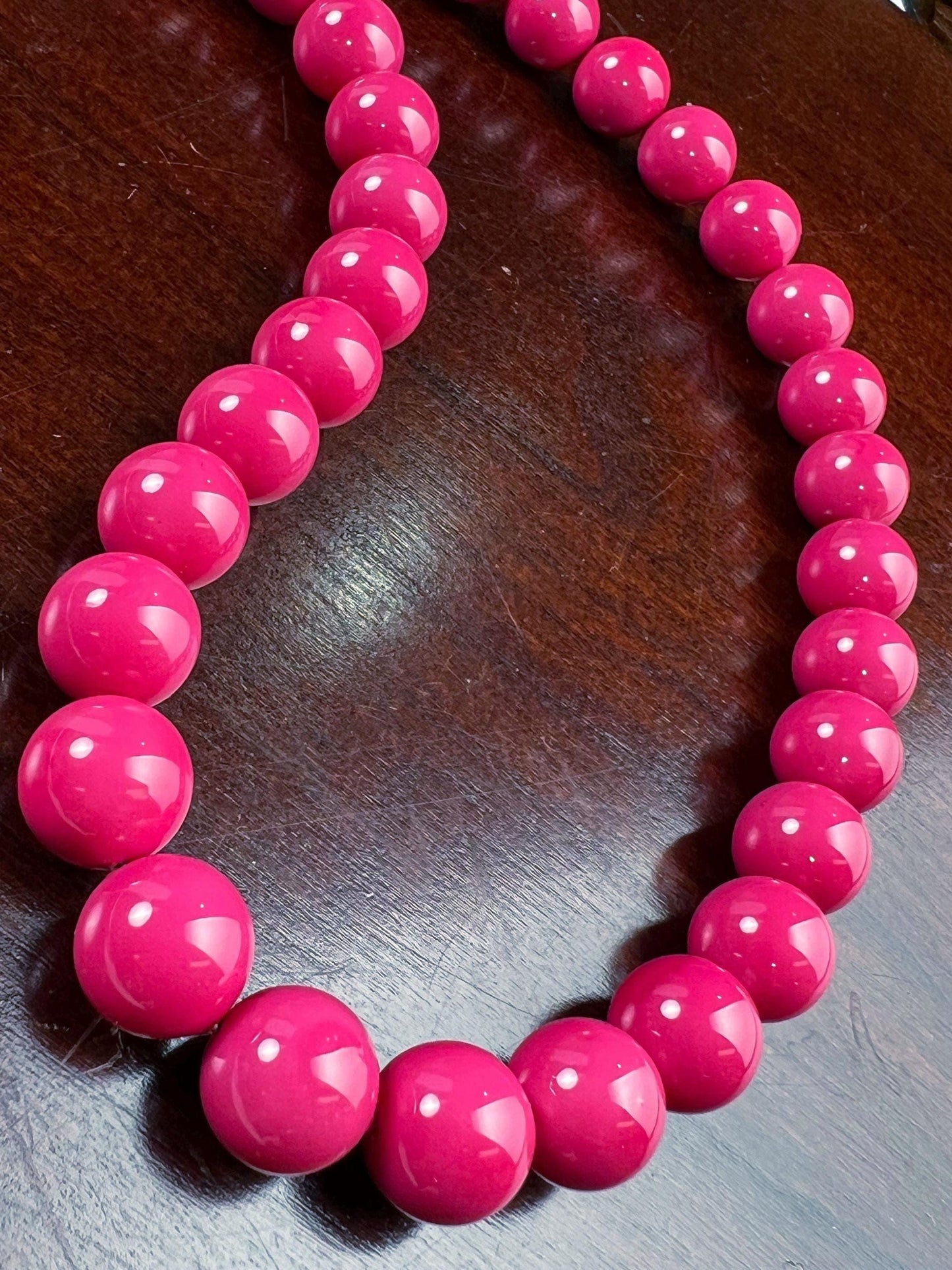 Hot Pink South SeaShell Pearl 10mm High Luster Statement Necklace ball Clasp, Valentine Bridal, party wear