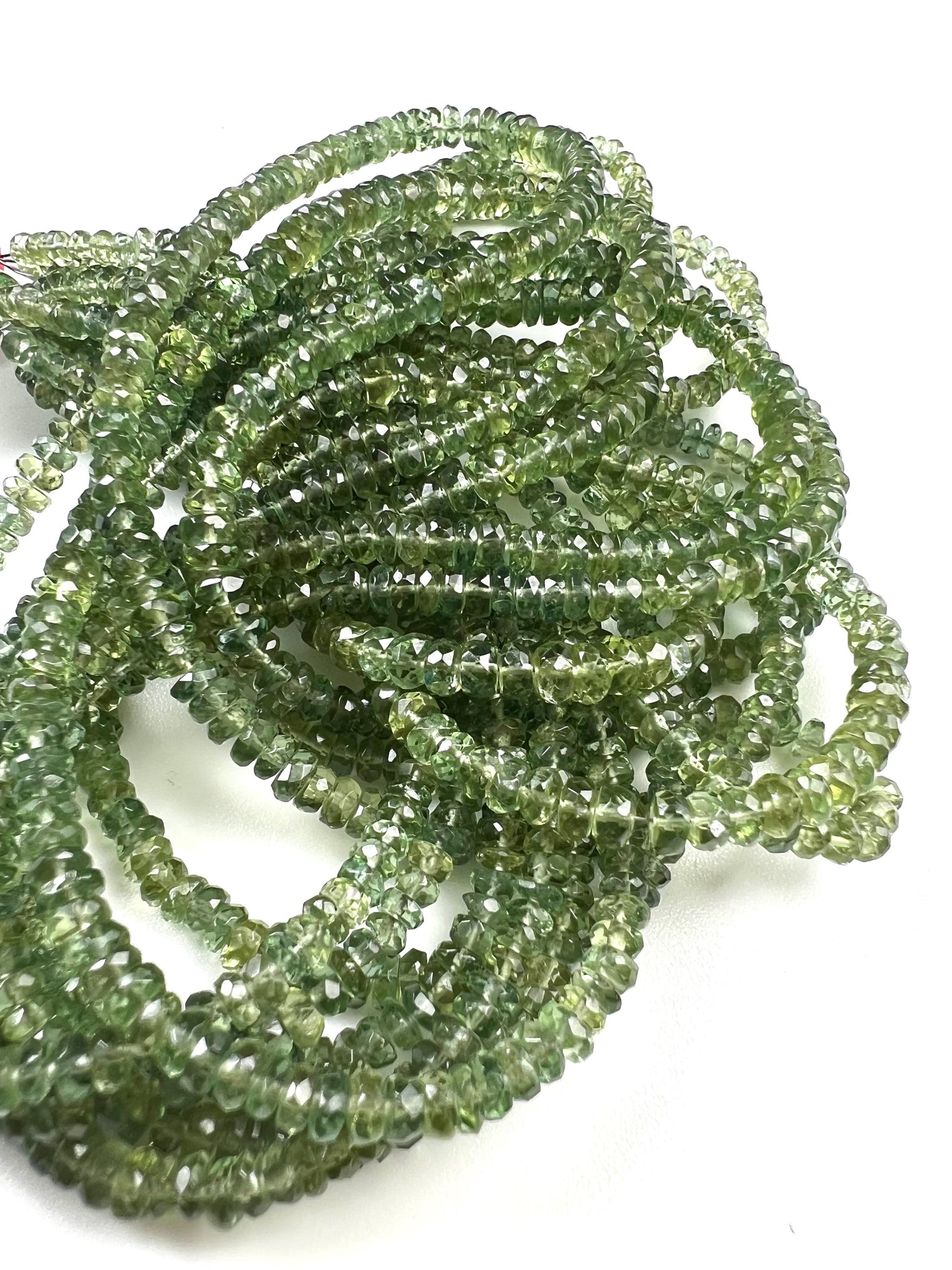 Natural Green Apatite 3-4.5 faceted roundel beads for jewelry making beads 6.5",13" strand