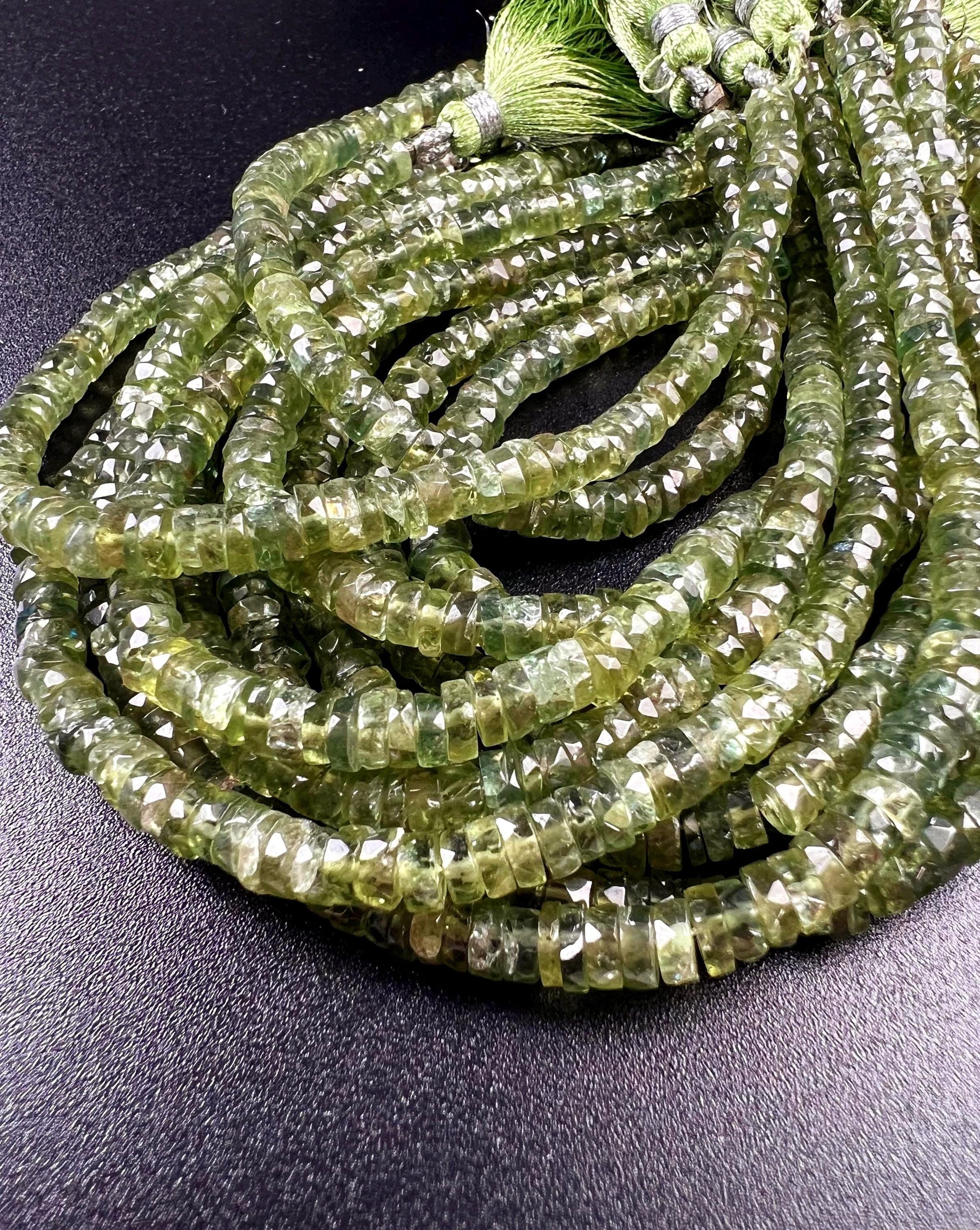Natural Green Apatite Heishi Weel faceted handcut roundel beads for jewelry making 5mm 8” organic strand