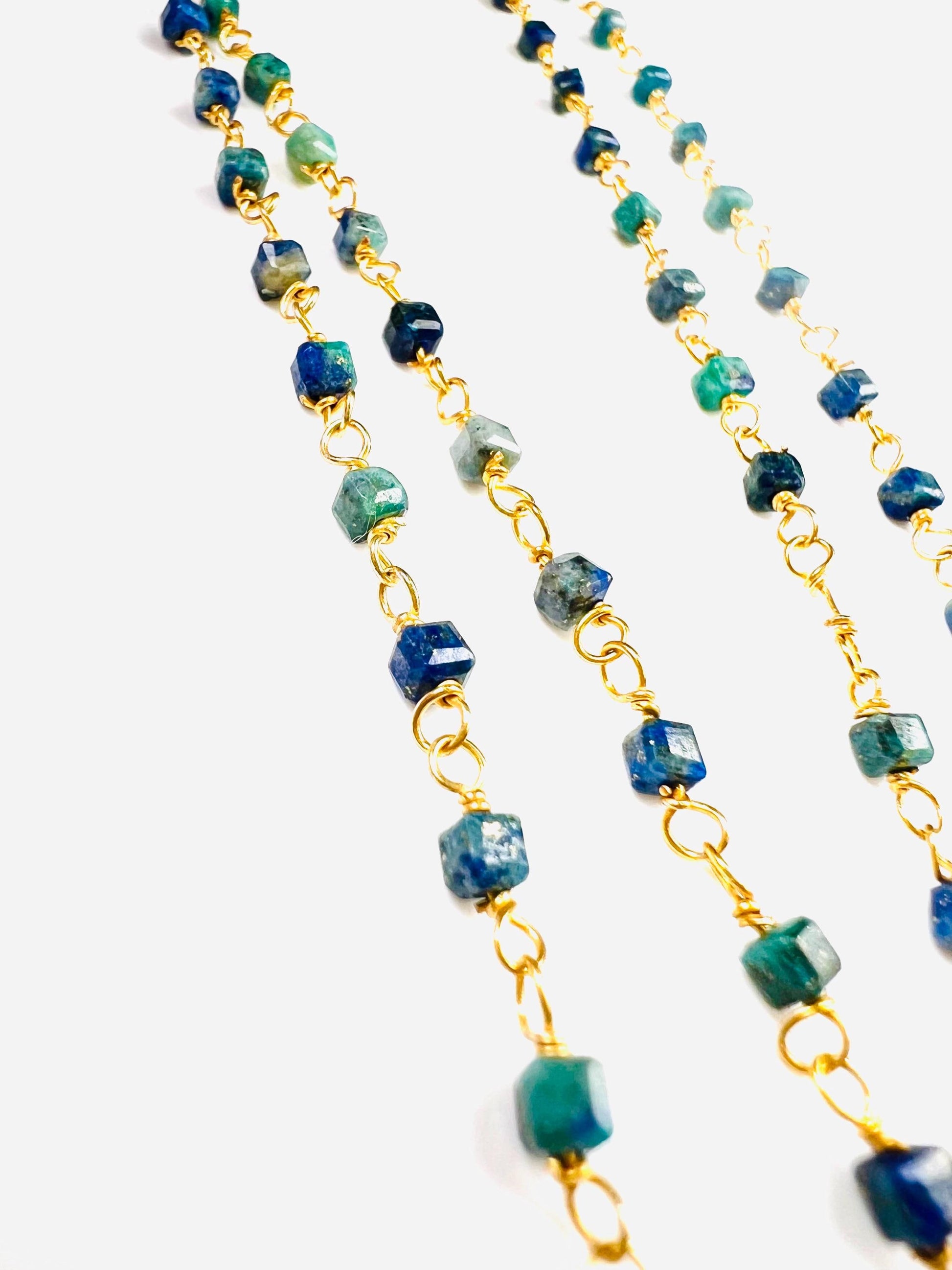 Chrysocolla square cube shape Wire Wrapped handmade gold gold Necklace, choker, layering , Holiday Gift, 14"- 30". Very beautiful