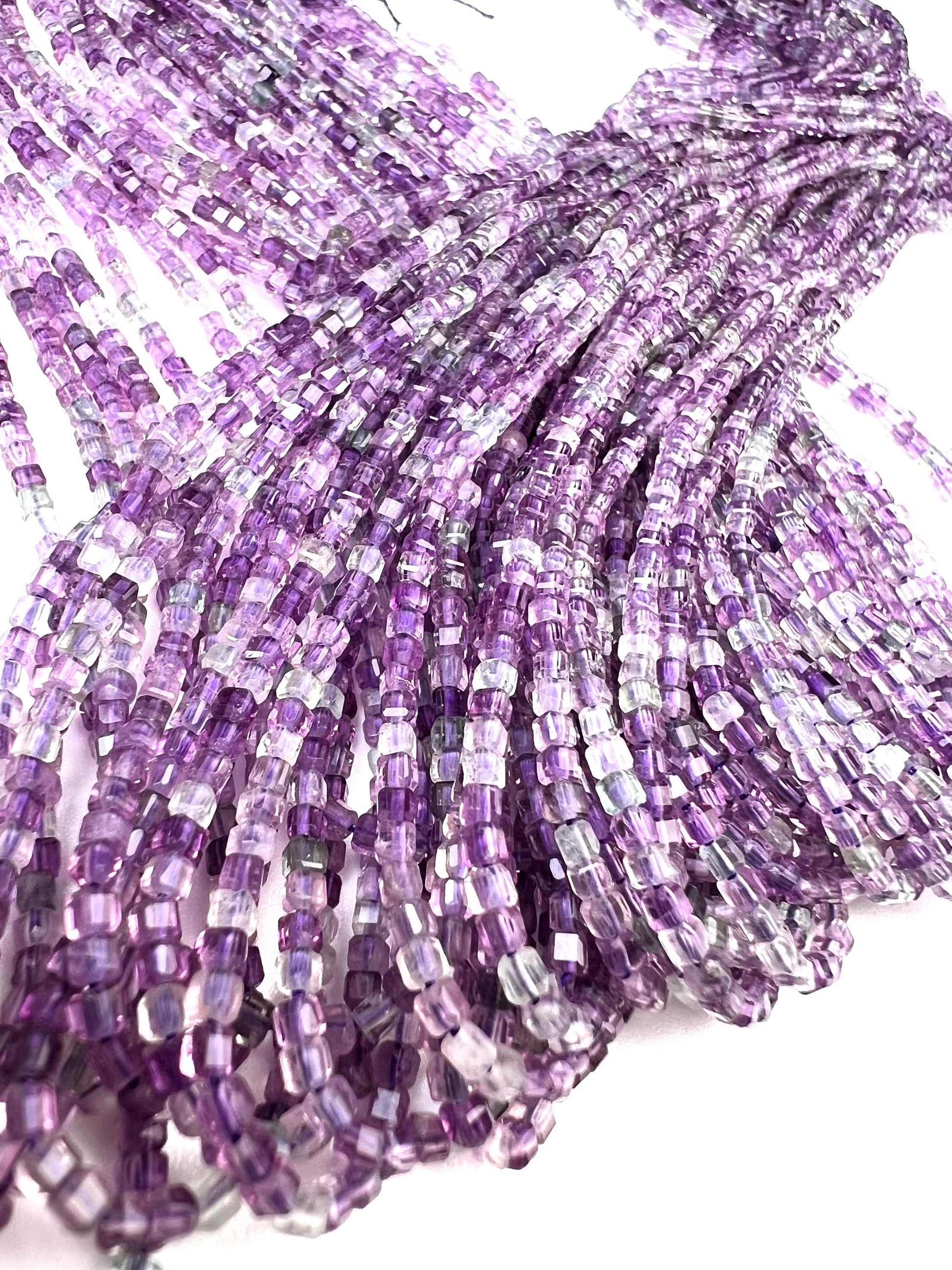 Natural Amethyst Square Beads: Micro Faceted 2mm DIY Gemstone Beads Strand