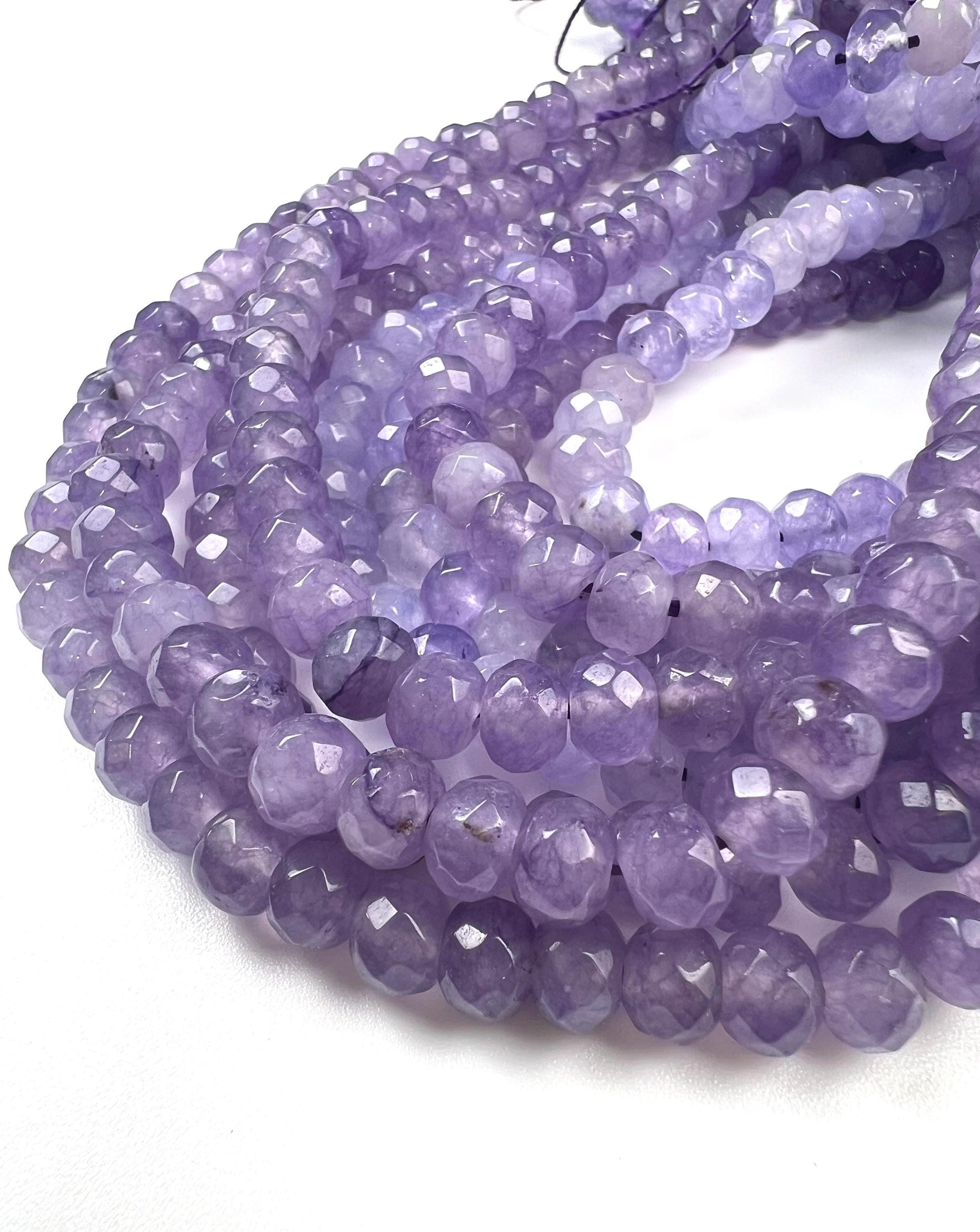 Lavender purple jade faceted Roundel 7.5mm beautiful violet shaded jewelry making beads 14” full strand