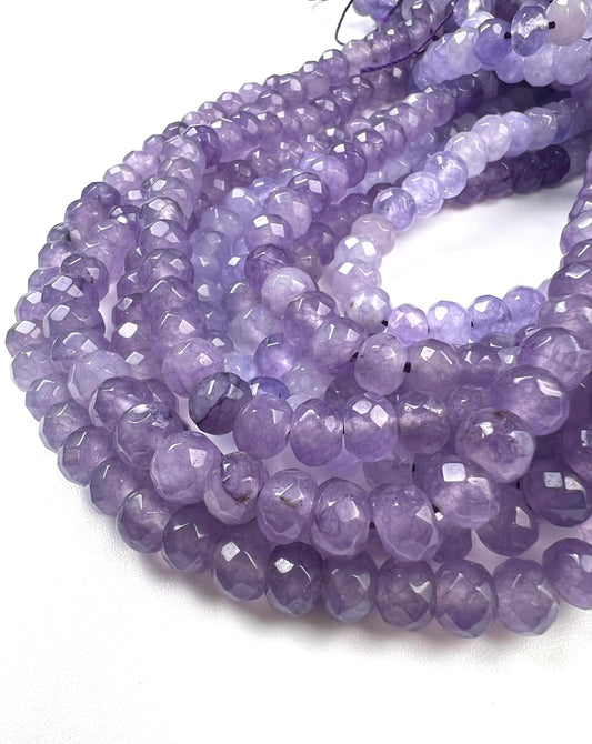 Lavender purple jade faceted Roundel 7.5mm beautiful violet shaded jewelry making beads 14” full strand