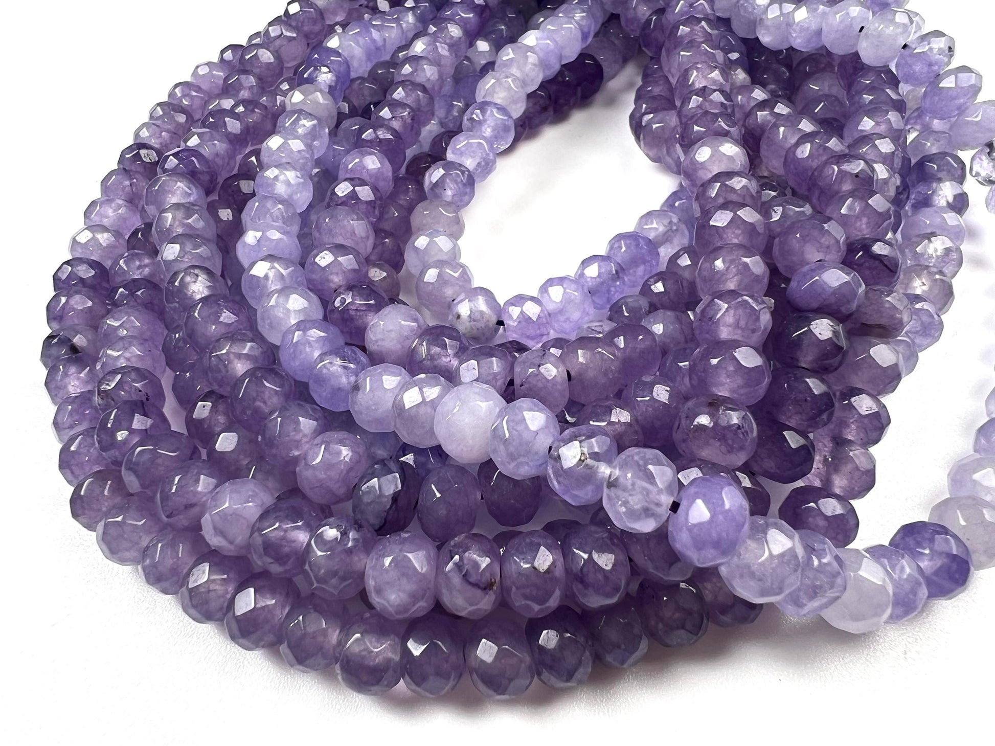 Lavender purple jade faceted Roundel 7.5mm beautiful violet shaded jewelry making beads 14” full strand
