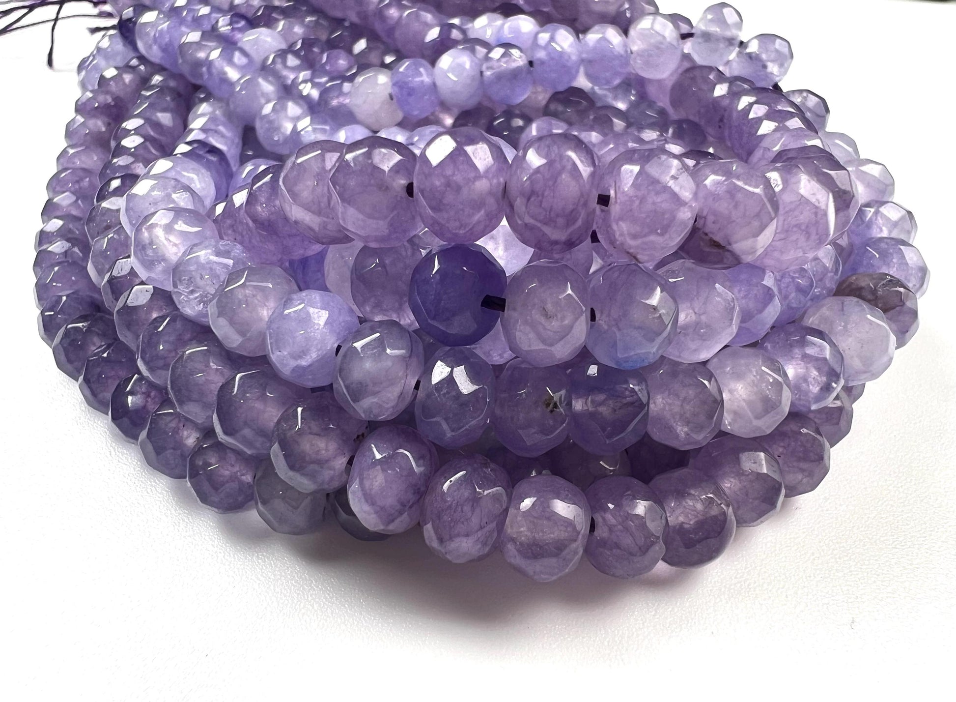 Lavender purple jade faceted Roundel 7.5mm beautiful violet shaded jewelry making beads 14” full strand