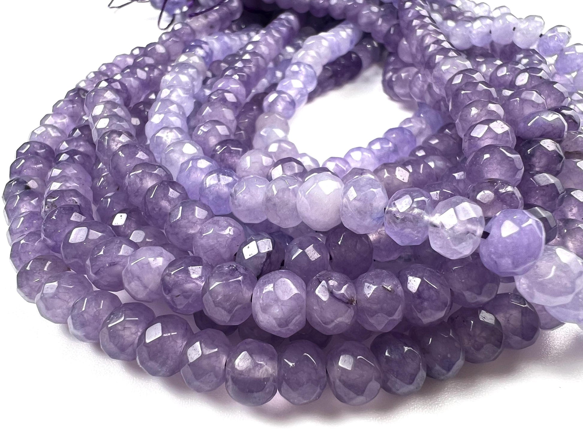 Lavender purple jade faceted Roundel 7.5mm beautiful violet shaded jewelry making beads 14” full strand