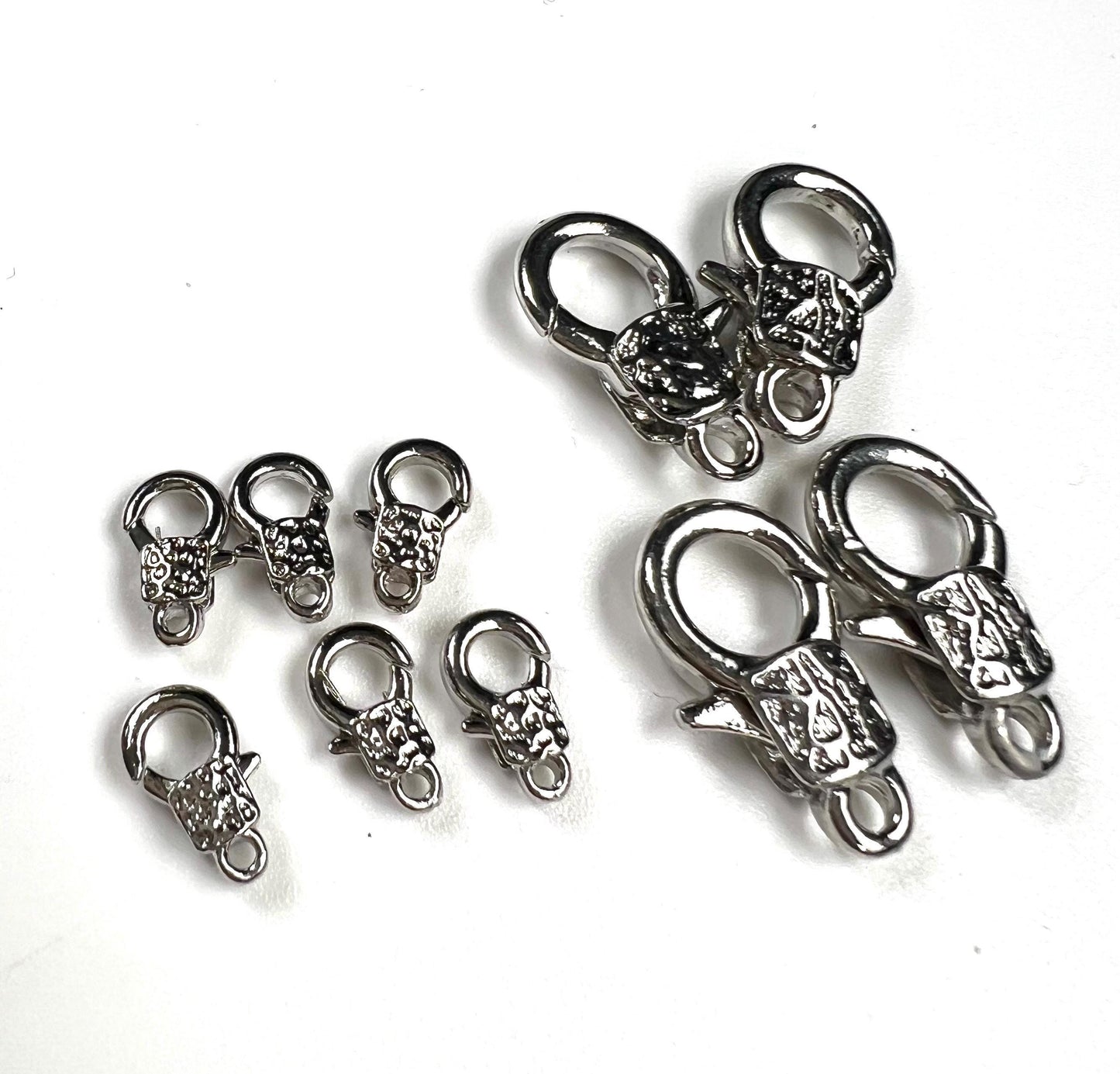 Fancy lobster claw clasp, both side art decorated 13x23mm Rhodium Silver Lobster Clasp, high quality, heavy duty, anti tarnish 1 Pc or bulk